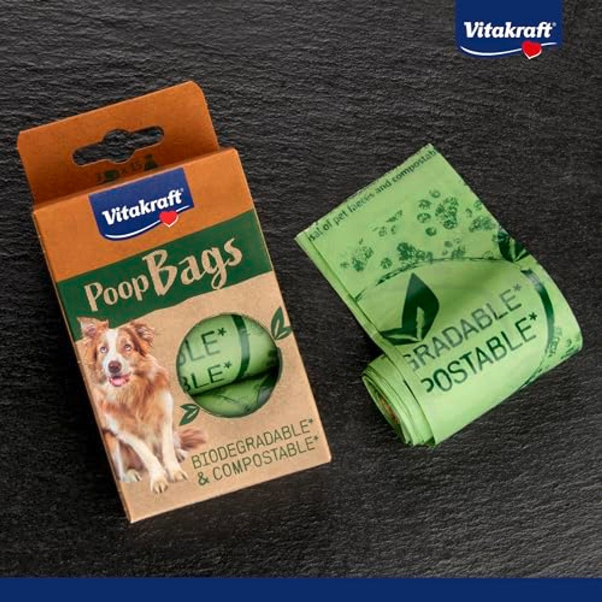 Vitakraft Poop Bags, hondenpoepzakken, biologisch afbreekbaar, scheurvast, 1 verpakking (3 x 15 zakken) – Vitakraft