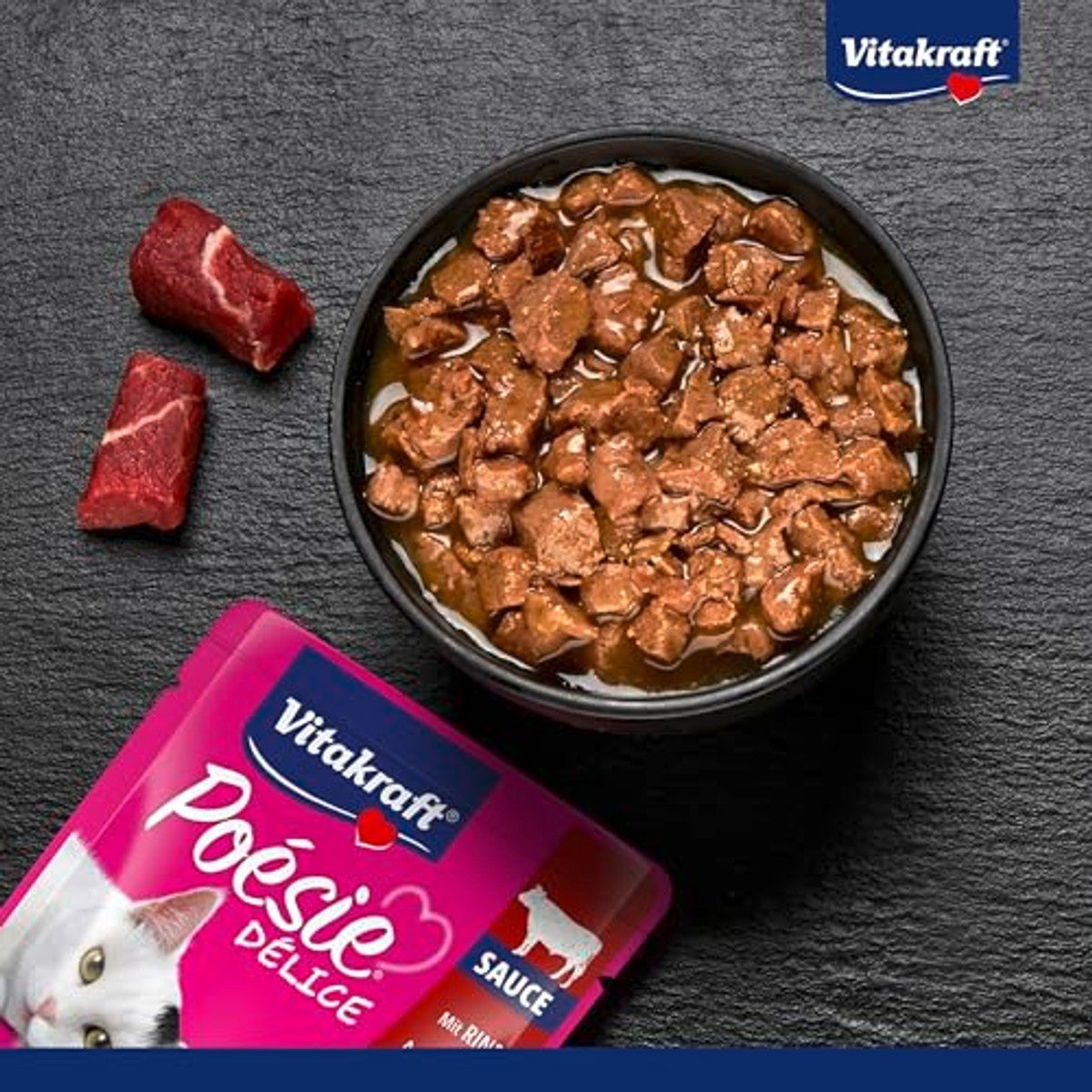 Vitakraft Poésie Deli Sauce Natvoer voor katten, kattenvoer in zakjes, 23 x 85 g, Rundvlees – Vitakraft