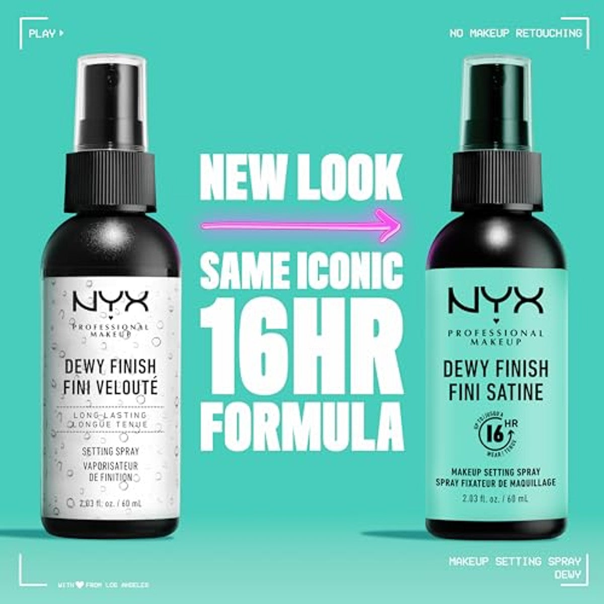 NYX Professional Makeup Setting Spray, langdurige formule, fixerend, licht, veganistische formule, Dewy Finish, 60 ml | Fluweelachtige satijnen afwerking, veganistische formule, doorschijnend, alle huidtypes, voorkomt oxidatie van de – NYX PROFESSIONAL MAKEUP
