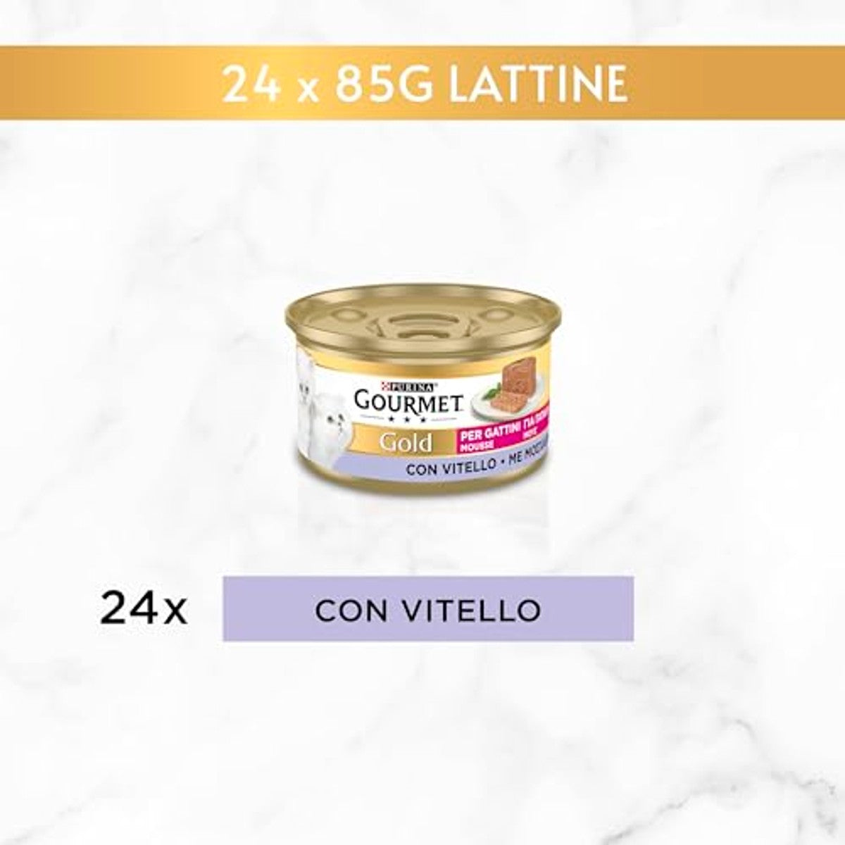 Purina Gourmet gouden mousse voor kittens met kalfsvlees, 24 blikjes à 85 g – Gourmet