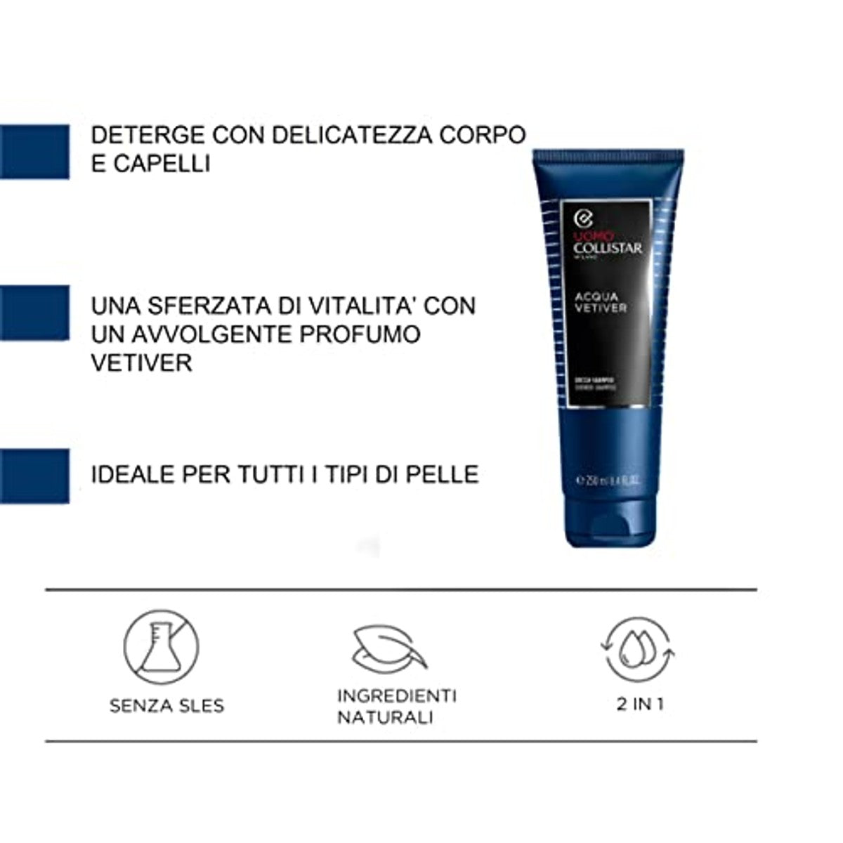 Collistar Acqua Vetiver Douchegelshampoo voor Mannen 250 ml - 3-pack