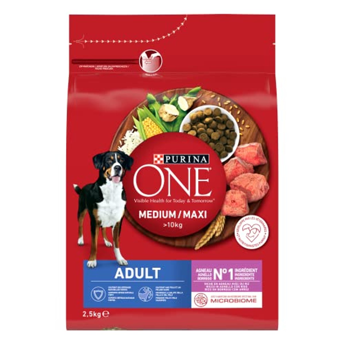PURINA ONE Medium/Maxi Adult hondenvoer rundvlees 2,5 kg - 3-pack