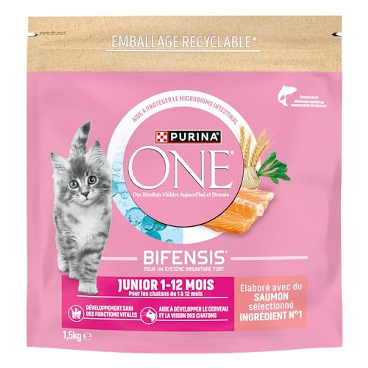 Purina One Bifensis Kitten droogvoer kat zalm 1 x 1,5 kg - 3-pack