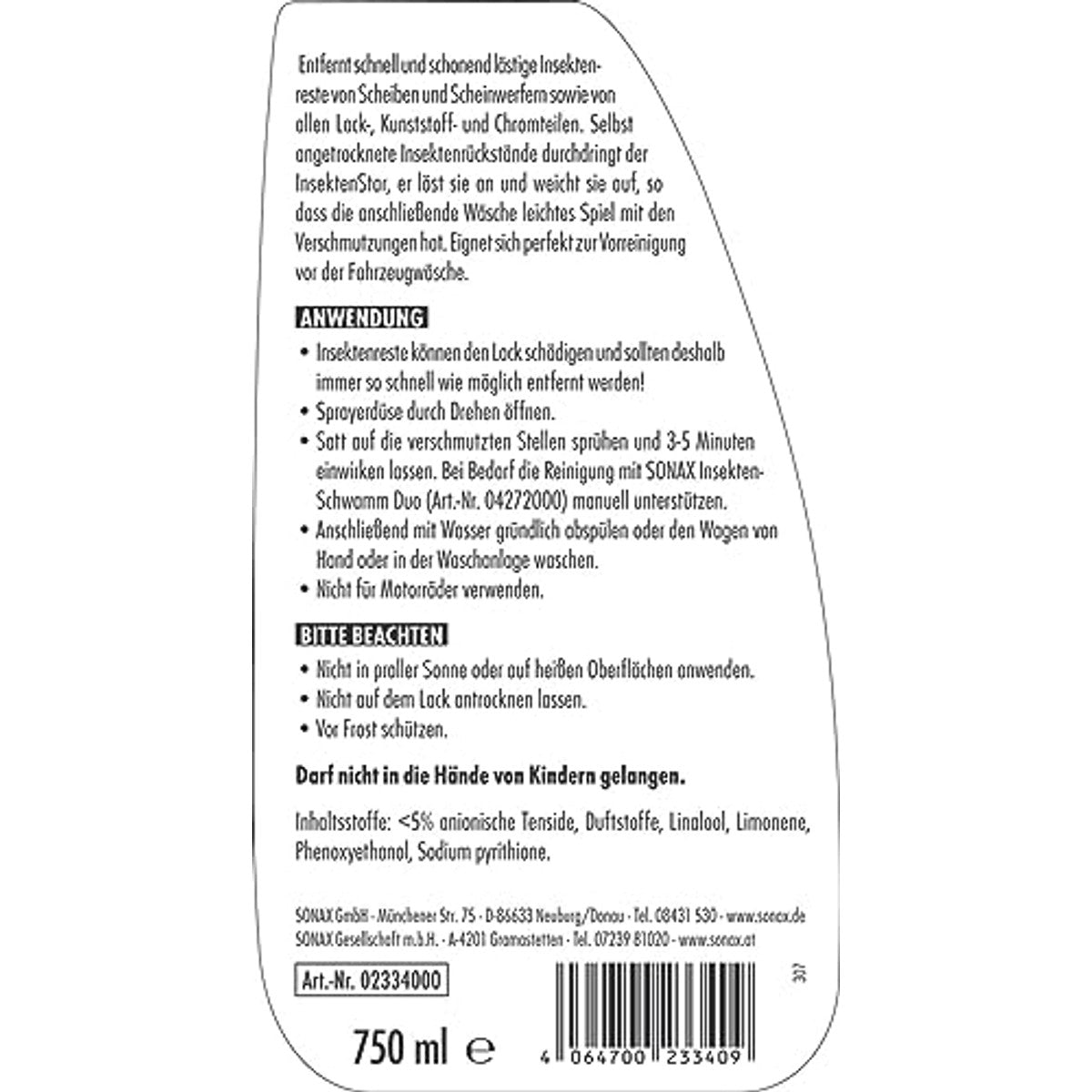 SONAX InsektenStar 233400 Insectenreiniger 3 x 750 ml - Voordeelverpakking