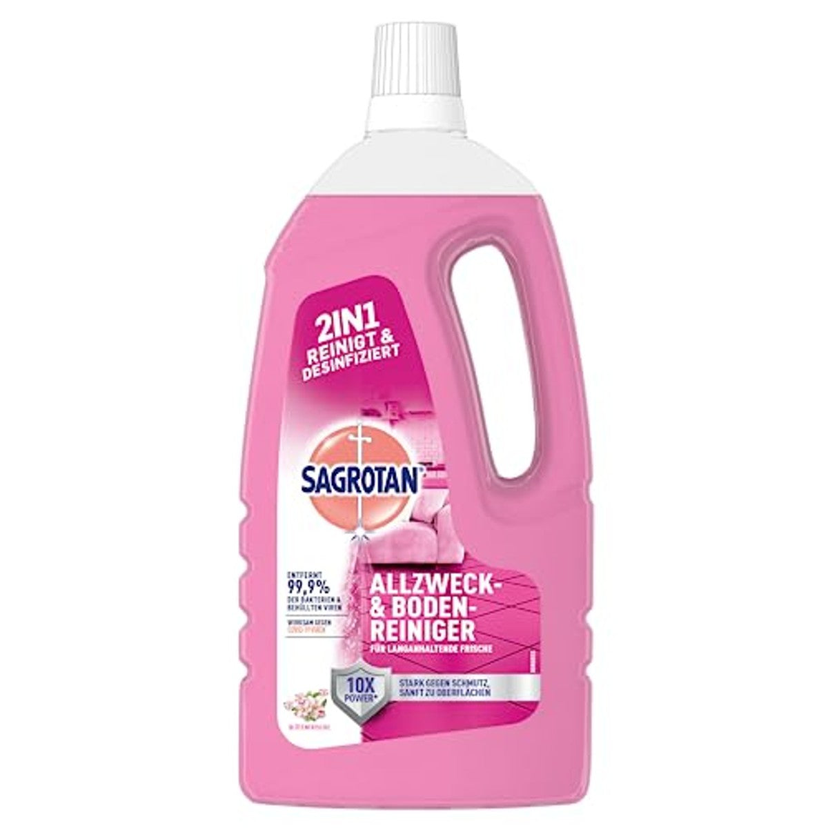 Sagrotan Multifunctionele reiniger bloemenfrisheid – 2-in-1 desinfectiemiddel voor betrouwbare reiniging van oppervlakken – 5 x 1,5 l reinigingsmiddel – Sagrotan
