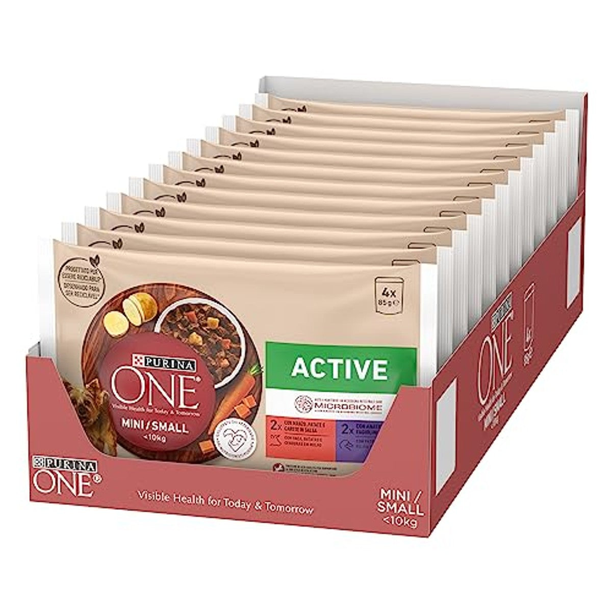 Purina One Active Natvoer voor honden, rundvlees en eend in saus multipack, 48 zakjes à 85 g – PURINA ONE