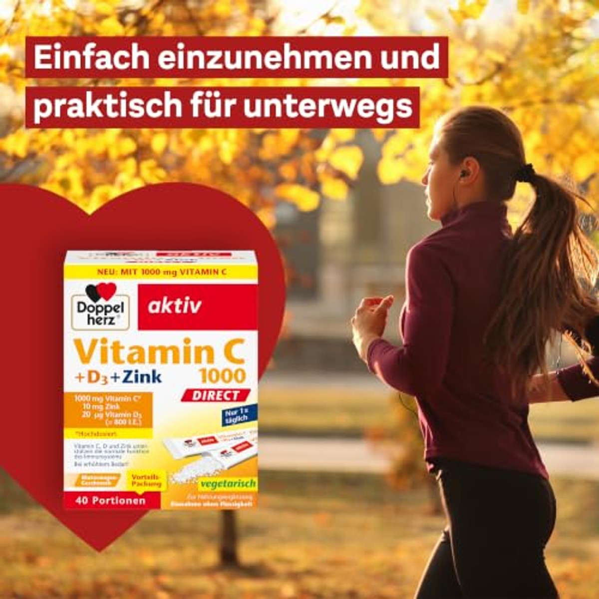 Doppelherz Vitamine C 1000 + D3 + Zink Direct Bloedsinaasappel 40 Sticks - 6-pack