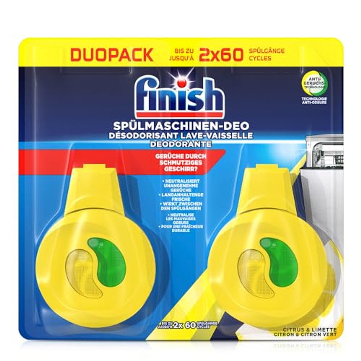 Finish Vaatwasserdeodorant citrus en limoen, 1 x 2 stuks – Finish