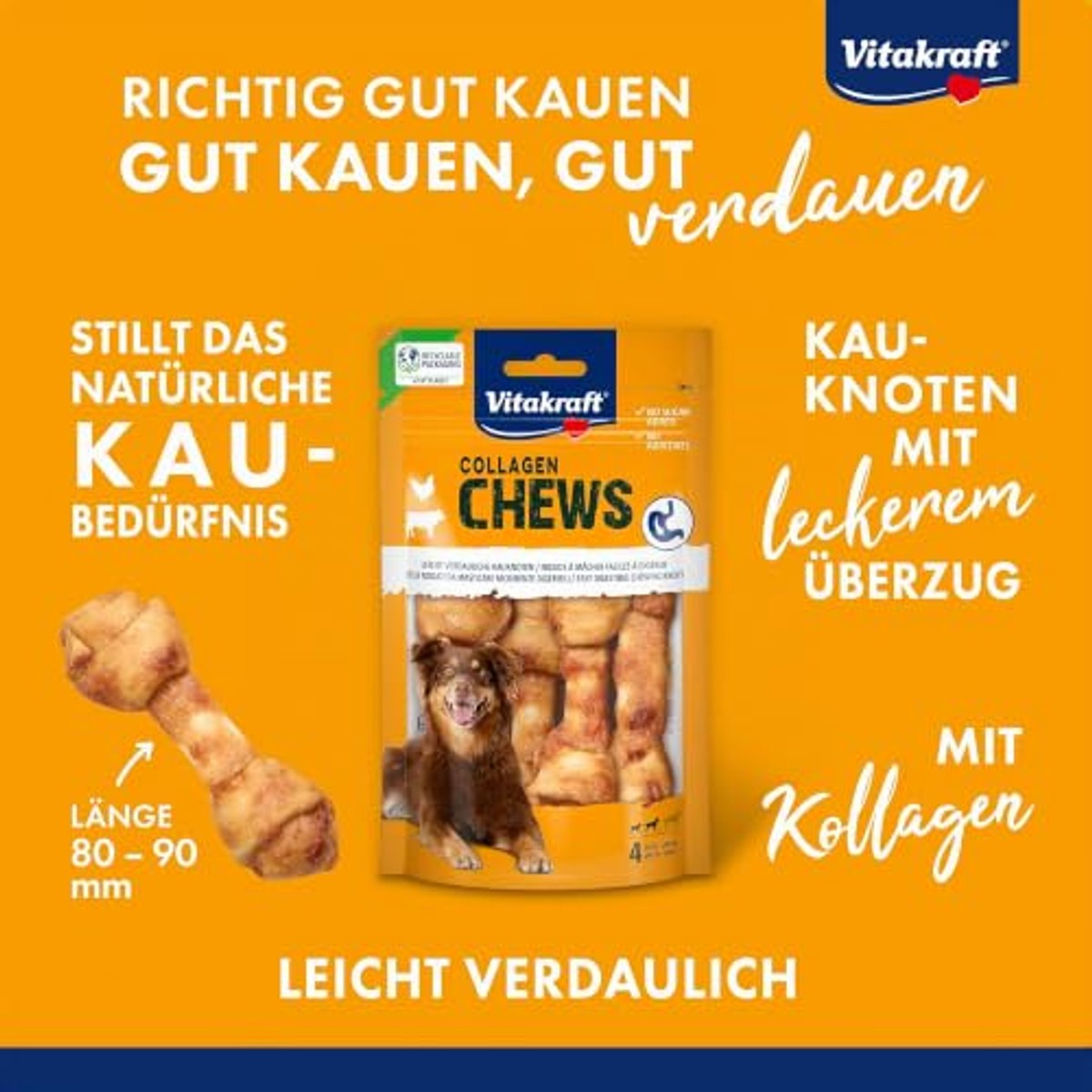 Vitakraft Collageen Chews, licht verteerbare hondenkauwknopen, met collageen en kip, zonder toegevoegde suiker (1 x 80 g) – Vitakraft