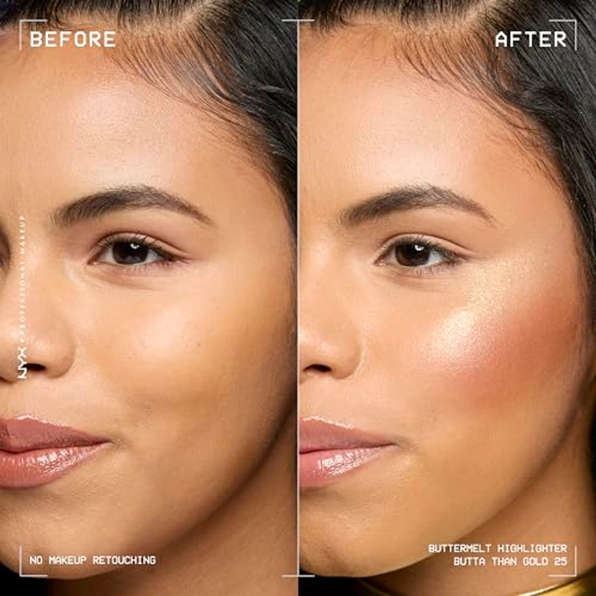NYX Professional Makeup Highlighter voor het gezicht, boterzachte textuur, met verzorgende sheaboter, mangoboter en amandelboter, veganistisch, botermot highlighter, kleur: butta than gold – NYX PROFESSIONAL MAKEUP