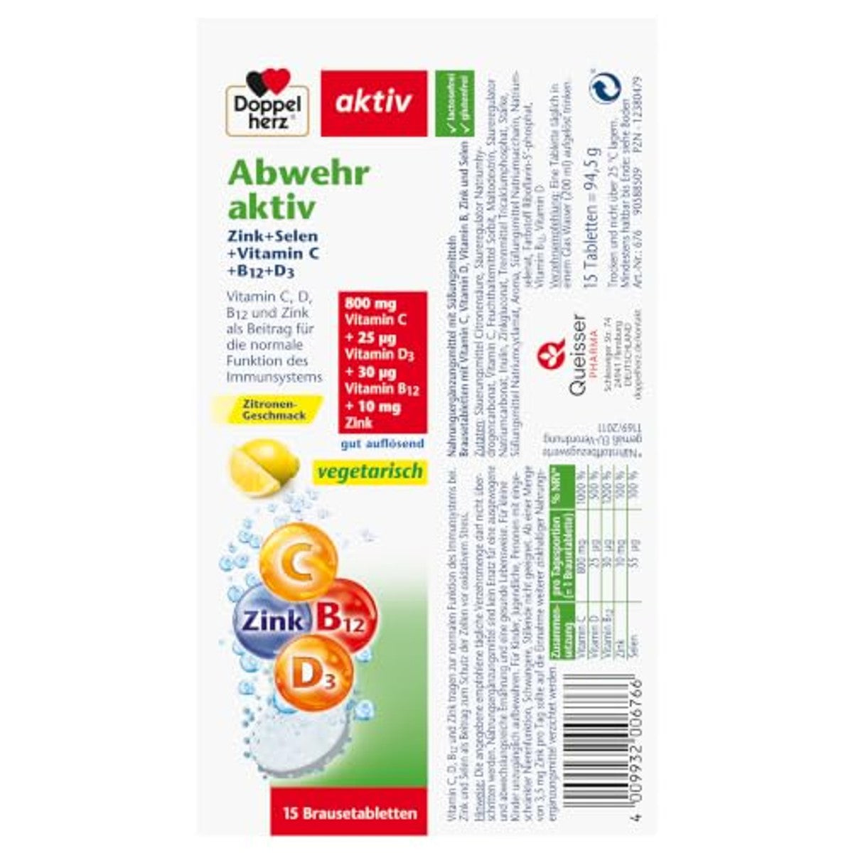 Doppelherz Afweer Actieve Bruistabletten Citroensmaak 15 Bruistabletten - 6-pack