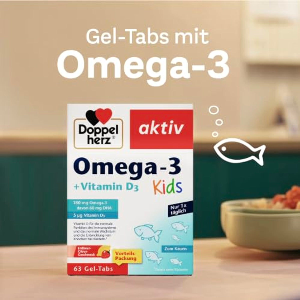 Doppelherz Omega-3 + vitamine D3 Kids - met aardbeien-citrussmaak – Doppelherz