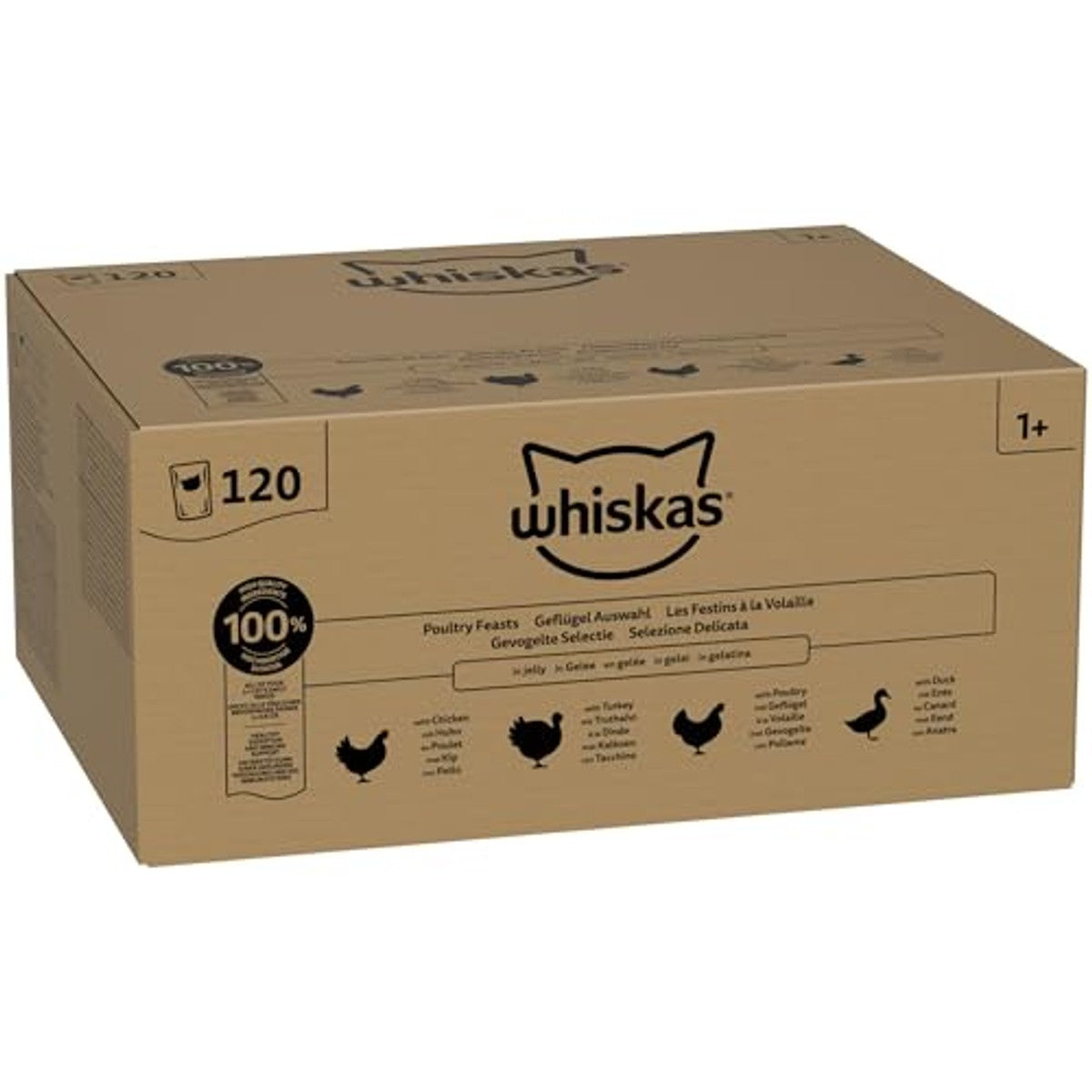 WHISKAS Natvoer in gelei voor katten 120 x 85 g gevogelte selectie – whiskas