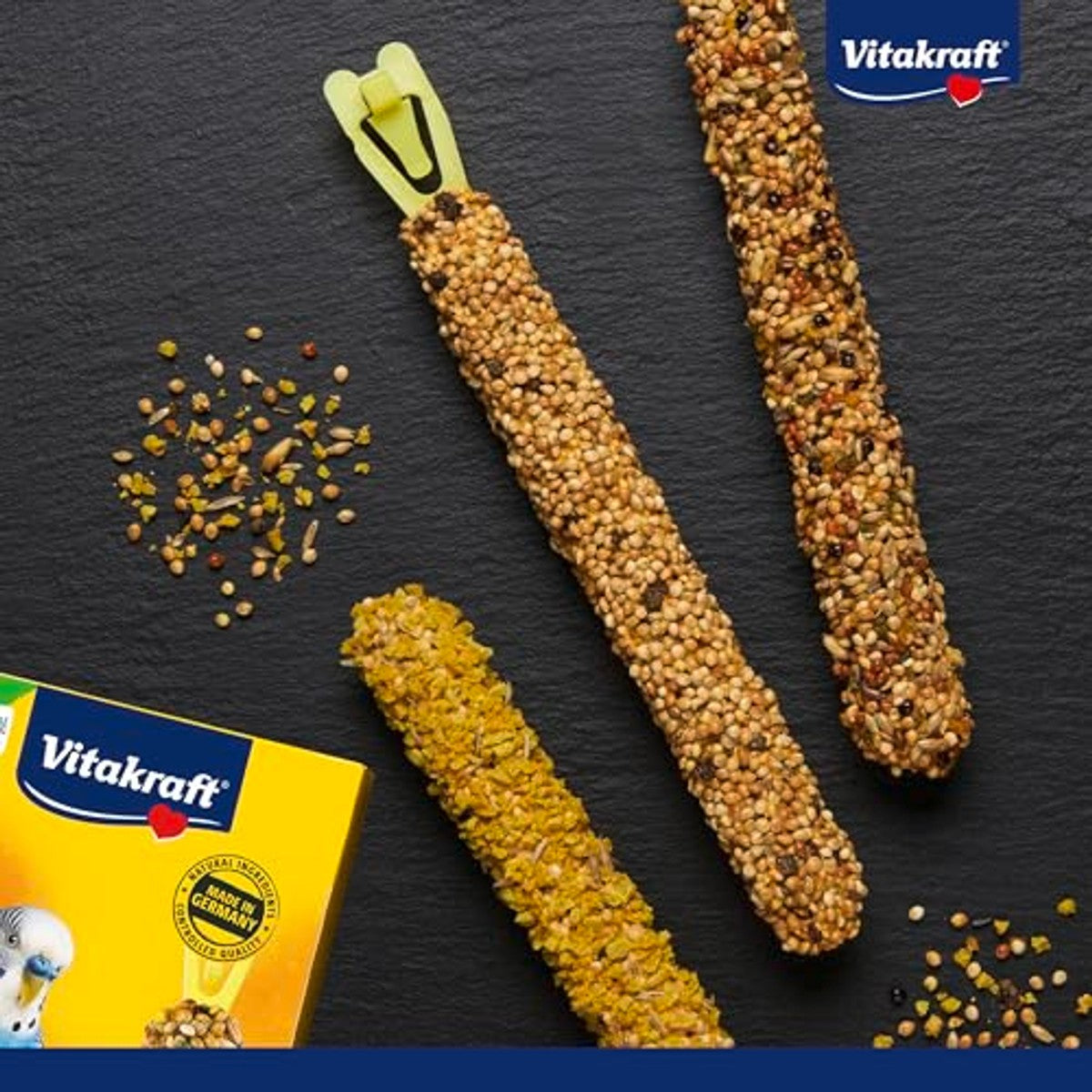 Vitakraft Kruikmix, vogelsnack, knabbelstokjes, met ei en graszaad, met abrikoos en vijg, met honing en sesam, voor snavelverzorging, zonder toegevoegde suiker (10 x 80 g) – Vitakraft
