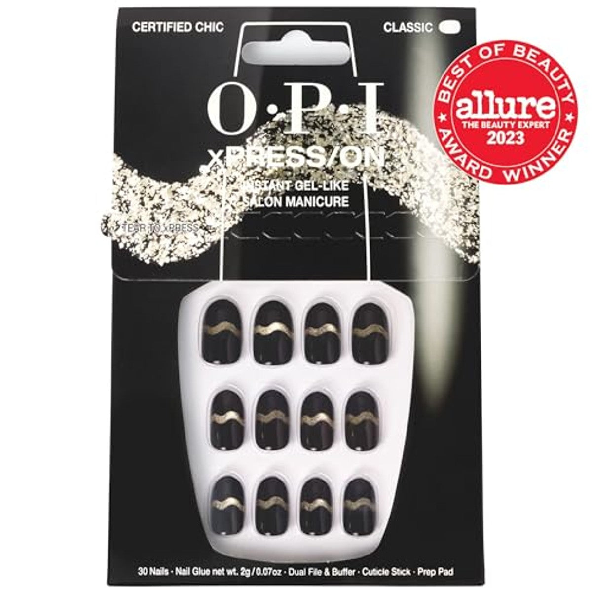 OPI xPRESS/ON Certified Chic Kunstnagels Zwart/Goud 30 Stuks - 3-pack