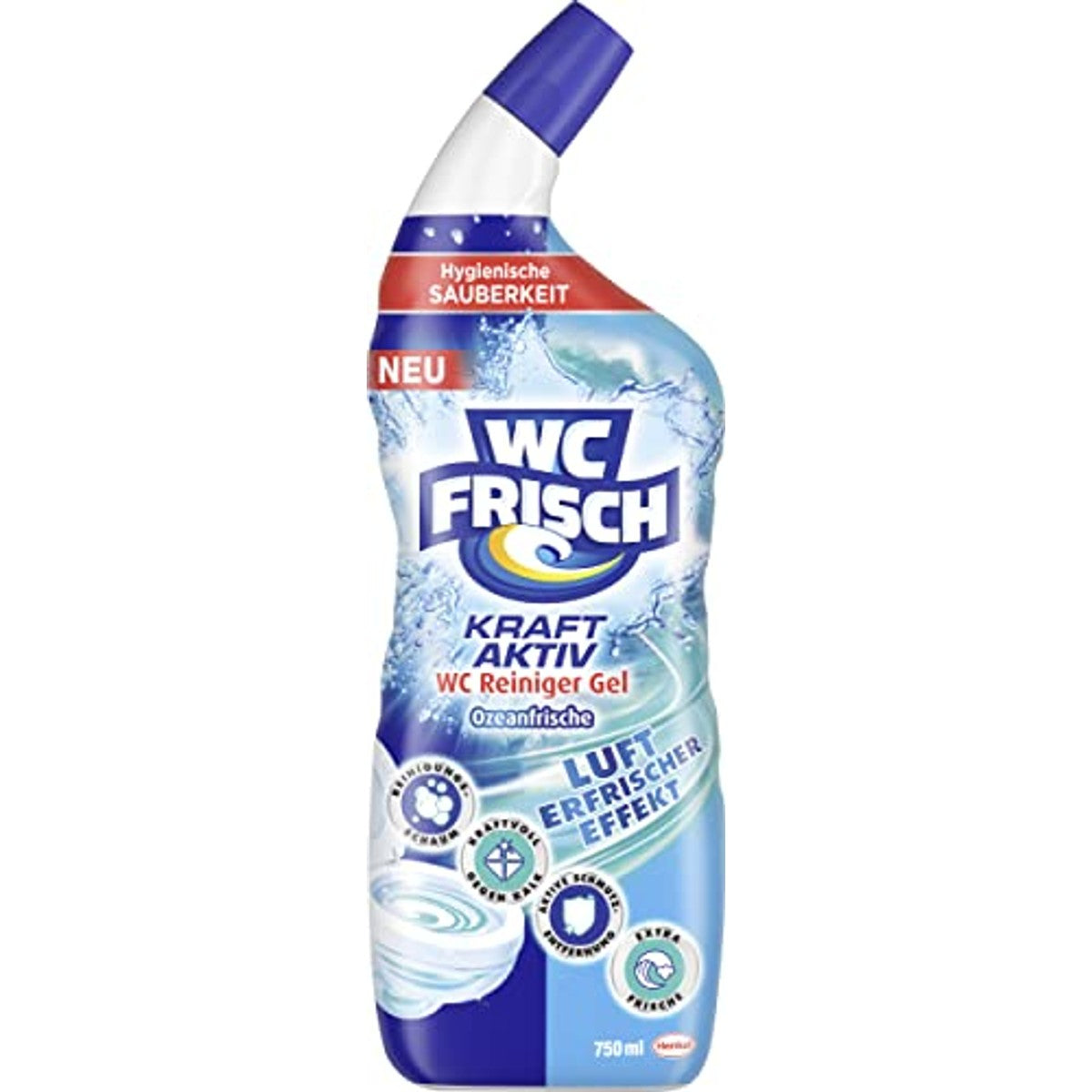 Wc-Fresh WC-reiniger, gel, oceaanfris (750 ml), wc-reiniger met luchtverfrissereffect, toiletreiniger zorgt voor hygiënische frisheid, met 4-voudige combinatie van actieve stoffen (verpakking van 2) – WC-Frisch