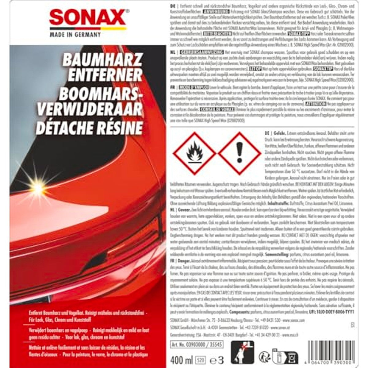 SONAX 390300 Boomharsverwijderaar 6 x 400 ml - Voordeelverpakking