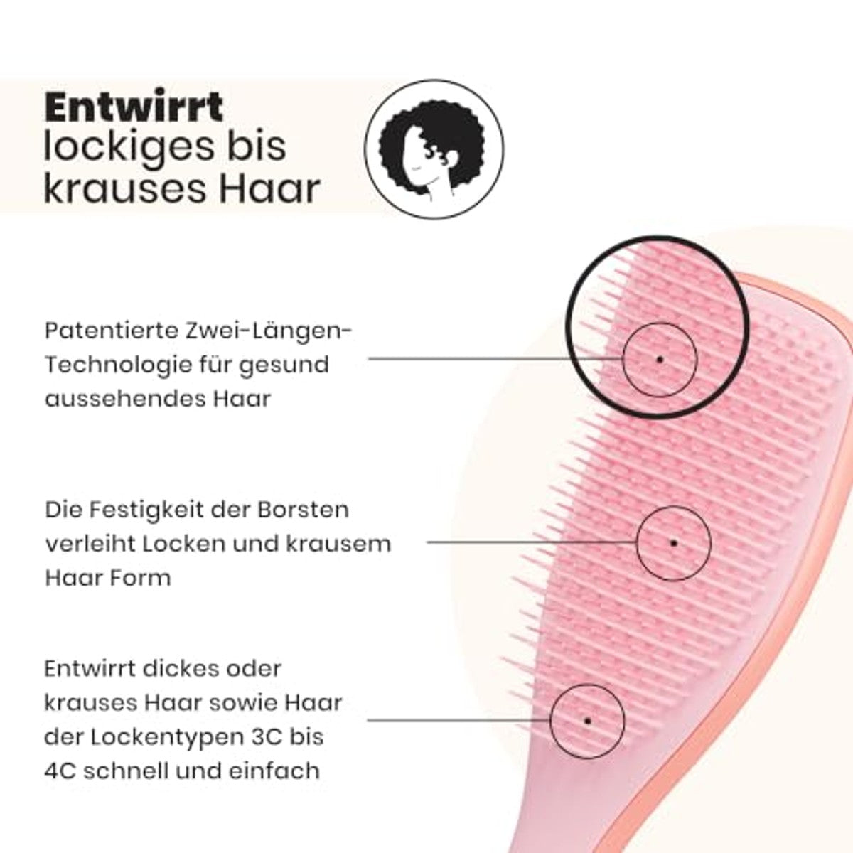 Tangle Teezer Ultimate Detangler Haarborstel voor krullend haar, voor 3C-4C krullend en pluizig haar, tweetraps borstelharen definiëren krullen en verminderen kroezen, mango en roze – Tangle Teezer