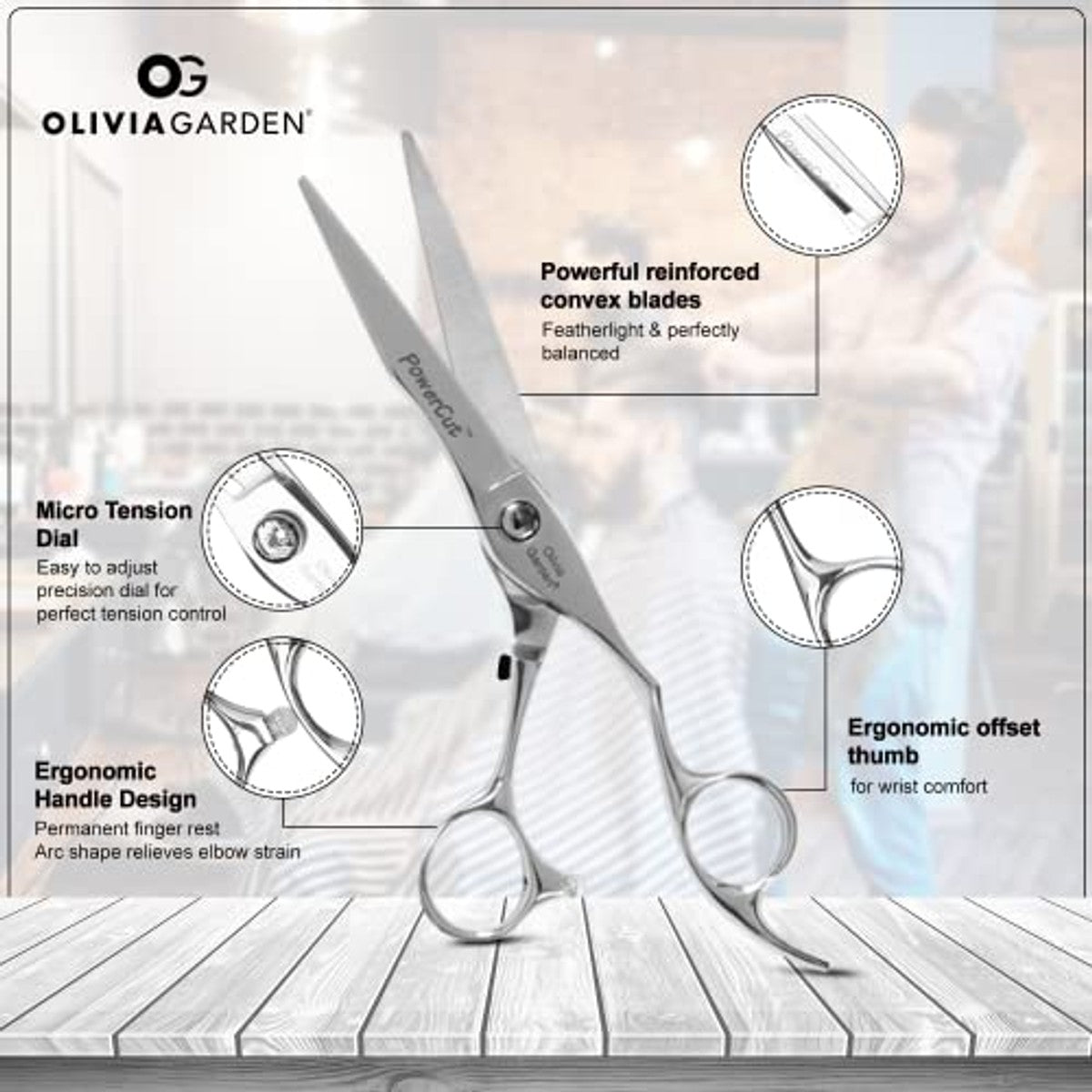 Olivia Garden Haarknipschaar Power Cut 15,2 cm, Rechtshandig - 6-pack