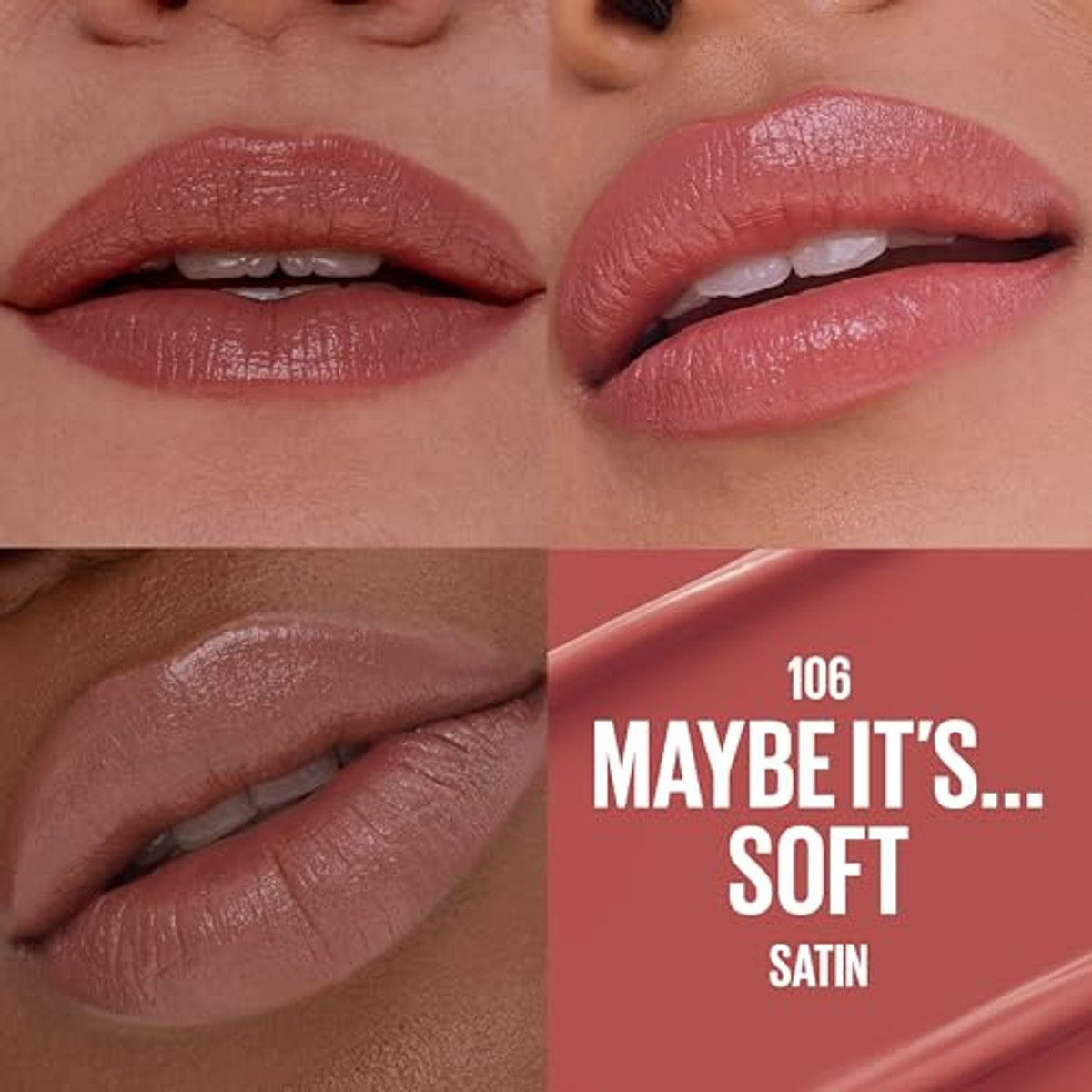 Maybelline New York Serum Lippenstift Satijn, verzorgende lippenstift voor 8H vocht met hyaluronzuur en oliën, stralende kleur en satijnen afwerking, nr. 106 Maybe it's Soft, 4,5 g – MAYBELLINE
