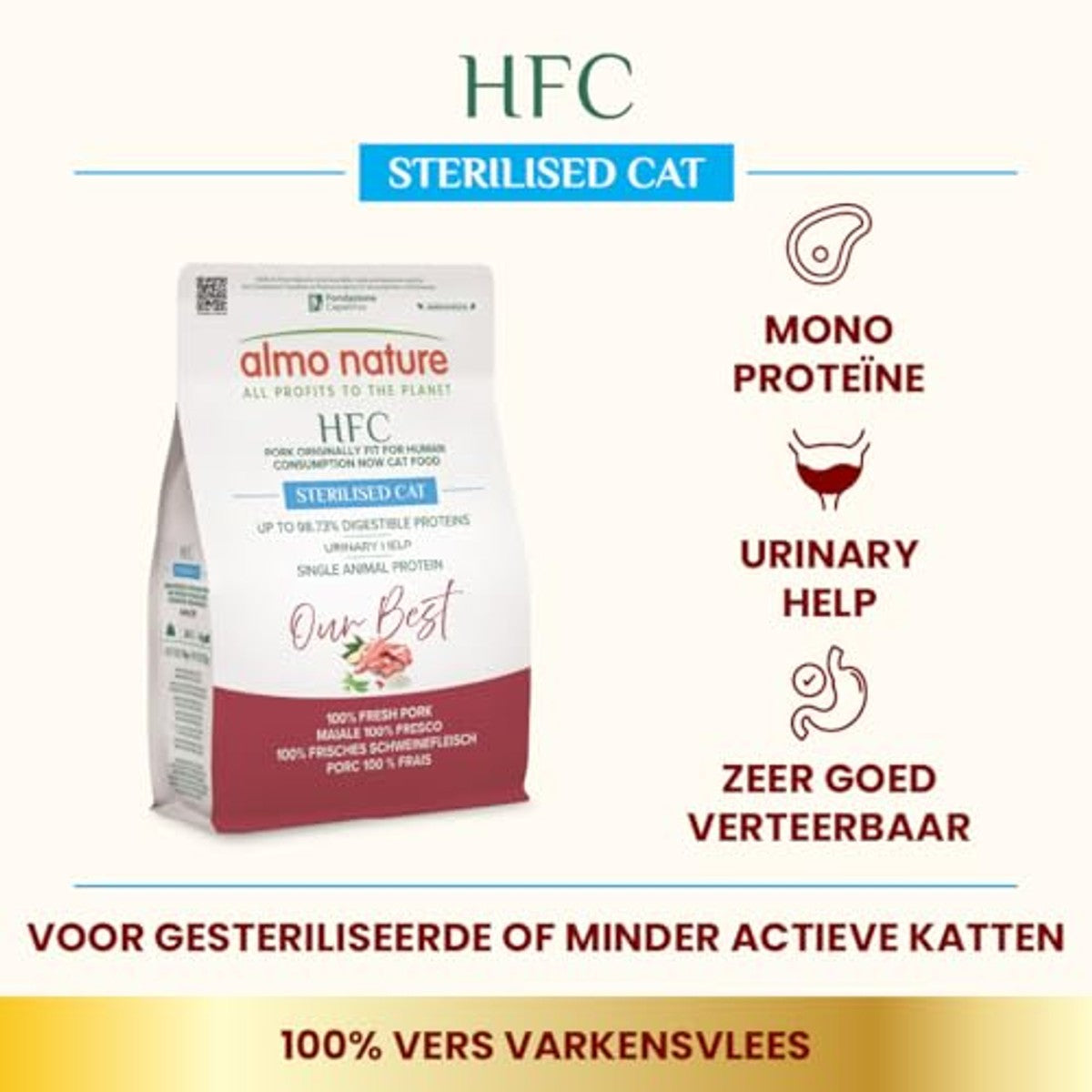 Almo Nature HFC Our Best Adult Sterilised Droogvoer voor Gesteriliseerde Katten Vers Varken 2 x 300 g - 6-pack