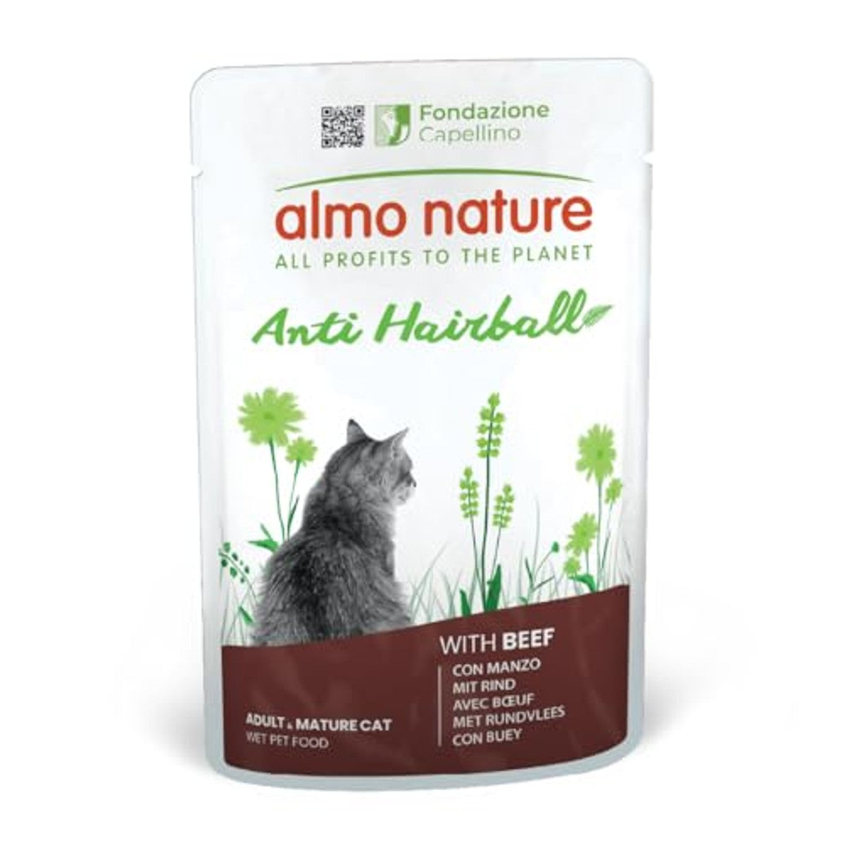 Almo Nature Functioneel - Anti-haarbal - Vochtvoeding voor volwassen en oudere katten - met rundvlees en kip - tegen haarbalvorming - 70 g (verpakking van 6 stuks) – almo nature