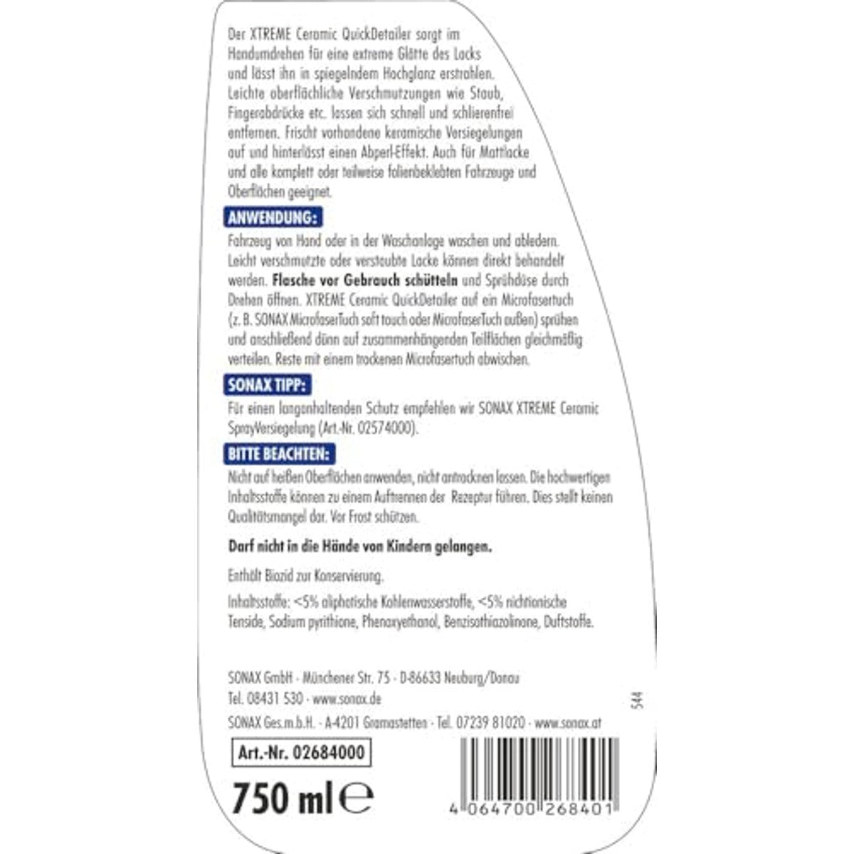 SONAX Xtreme Ceramic QuickDetailer 6 x 750 ml - Voordeelverpakking