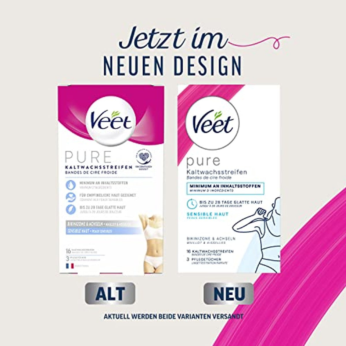 Veet Pure Kaltwachsstreifen Bikini & Achseln für sensible Hautück 3 x 16 st - Voordeelverpakking