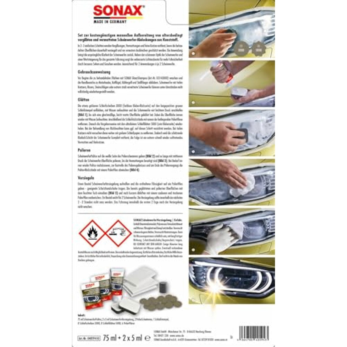SONAX Koplamprestauratieset 3 x 75 ml - Voordeelverpakking