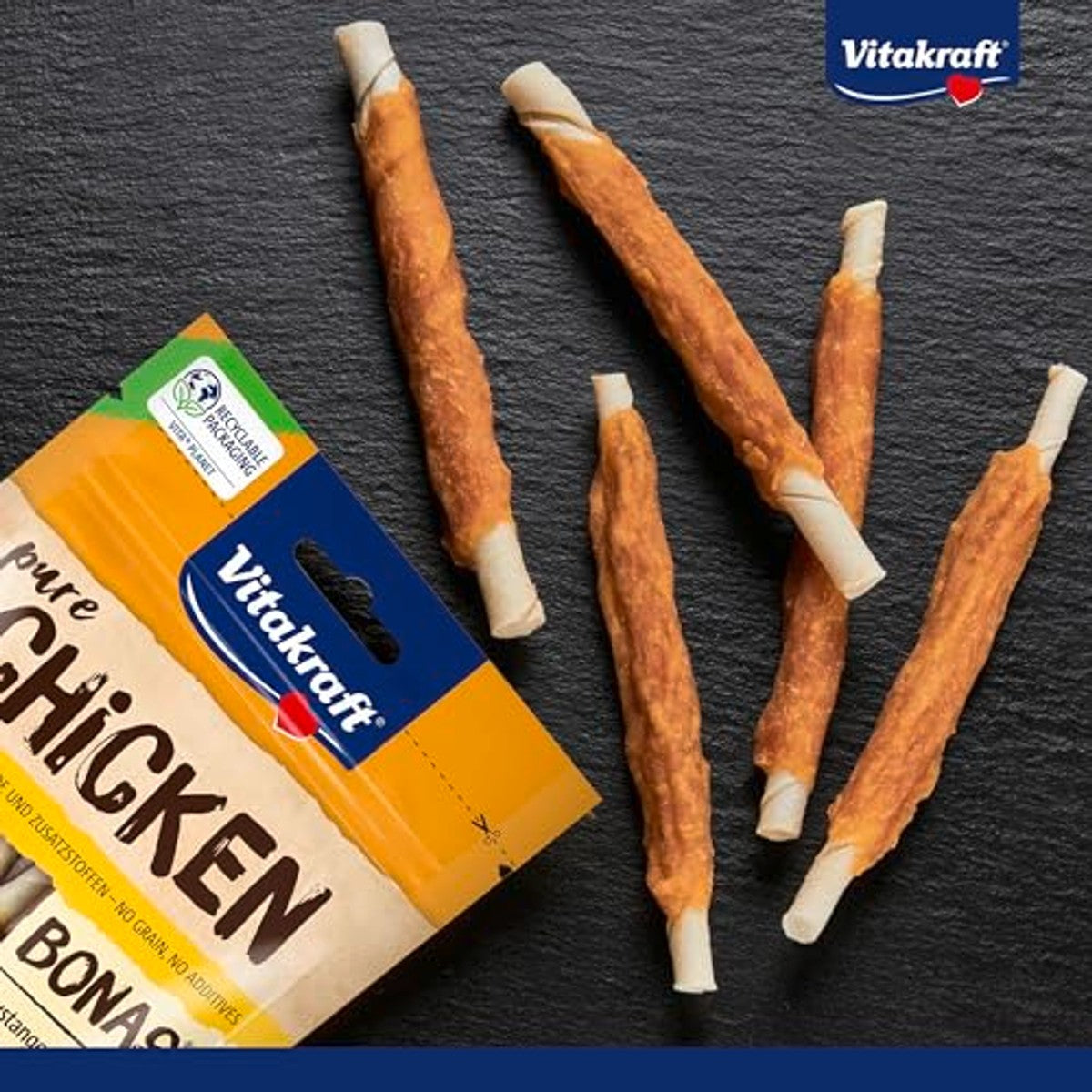 Vitakraft Pure Chicken Bonas, hondenlekkernijen, kauwstaafjes met kip, hondentrainingslekkernijen, zonder toevoeging van suiker (13 x 80 g) – Vitakraft
