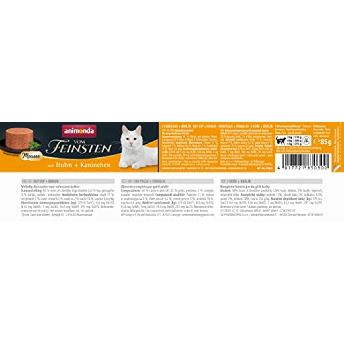 animonda vom Feinsten Mousse kattenvoer nat kip + konijn (12 x 85 g) | Graanvrij kattenvoer nat zonder suiker, met verse, vlezige ingrediënten – animonda Vom Feinsten