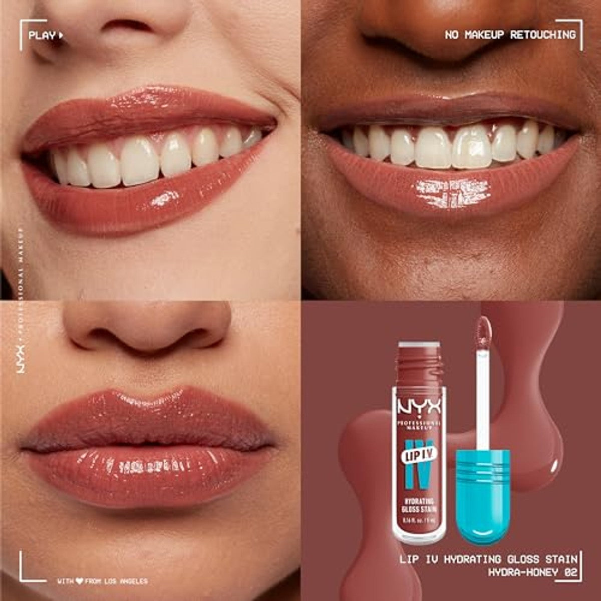 NYX Professional Makeup Hydraterende lipgloss en lipstain, 2-in-1, tot 12 uur verzorging, Lip IV Hydrating Gloss Stain, langdurige liptint, kleur: Hydra Honey – NYX PROFESSIONAL MAKEUP