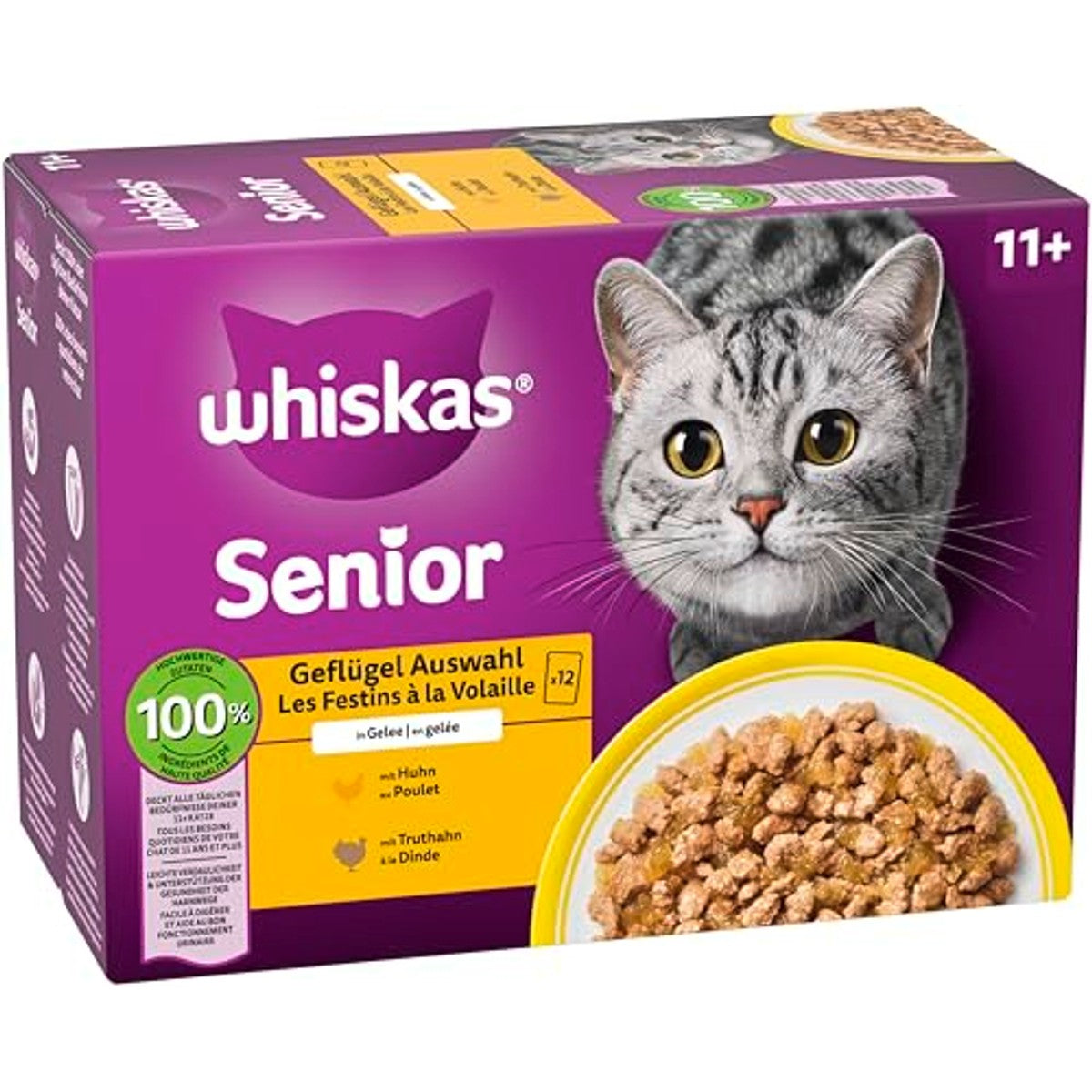 Whiskas Senior 11+ natvoer kattenvoer gevogelte 48 x 85 g - 3-pack
