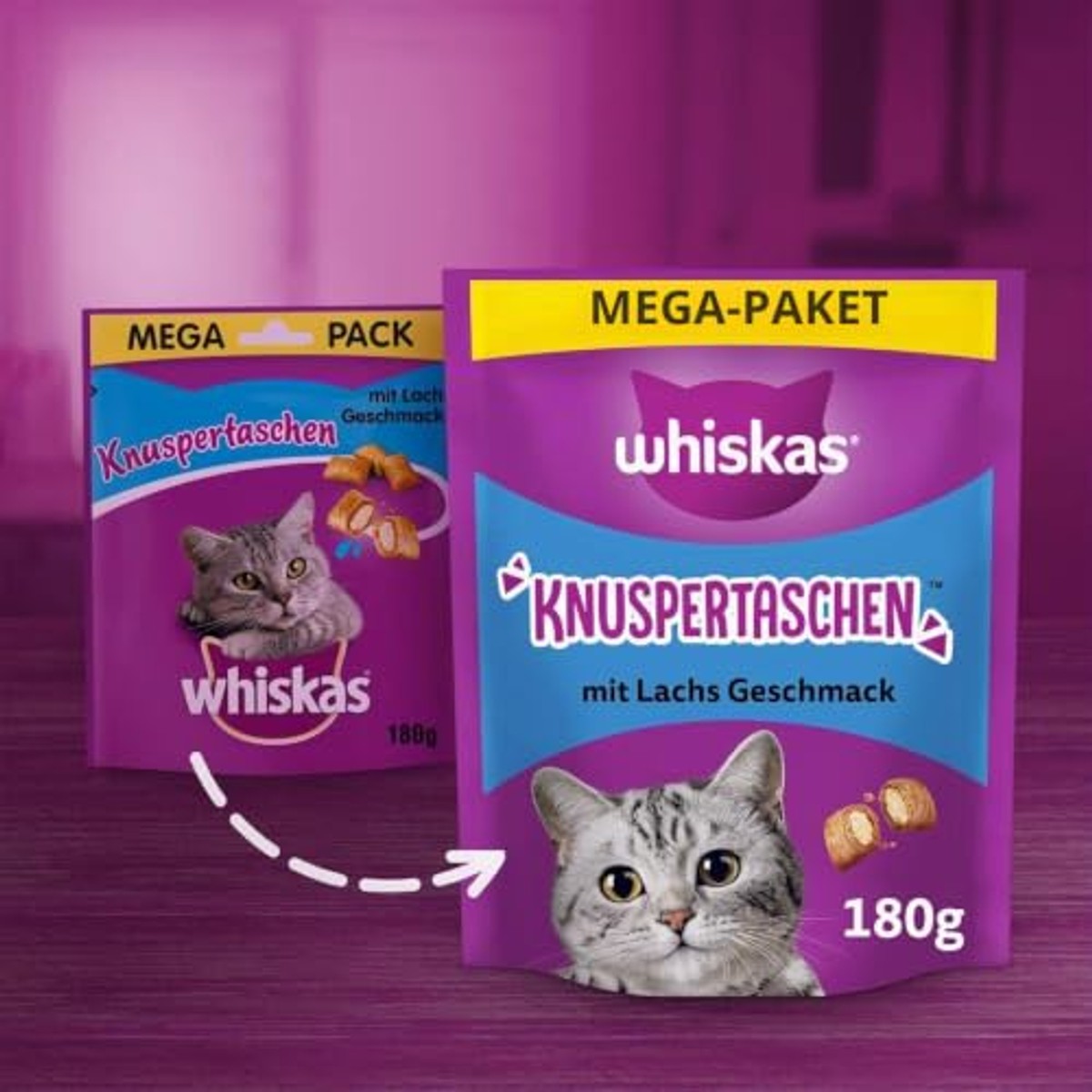 Whiskas Knusperbags kattensnack zalmsmaak 4 x 180 g - 6-pack