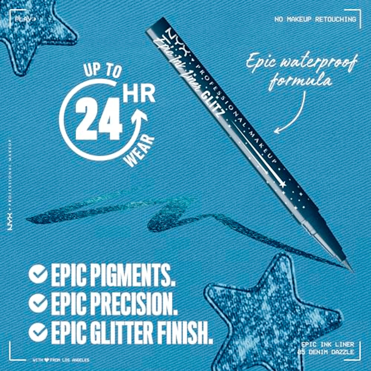 NYX Professional Makeup Epic Ink Liner Jeanz Denim Dazzle – watervaste vloeibare eyeliner in donkerblauw met glinsterende afwerking, 1 ml – NYX PROFESSIONAL MAKEUP