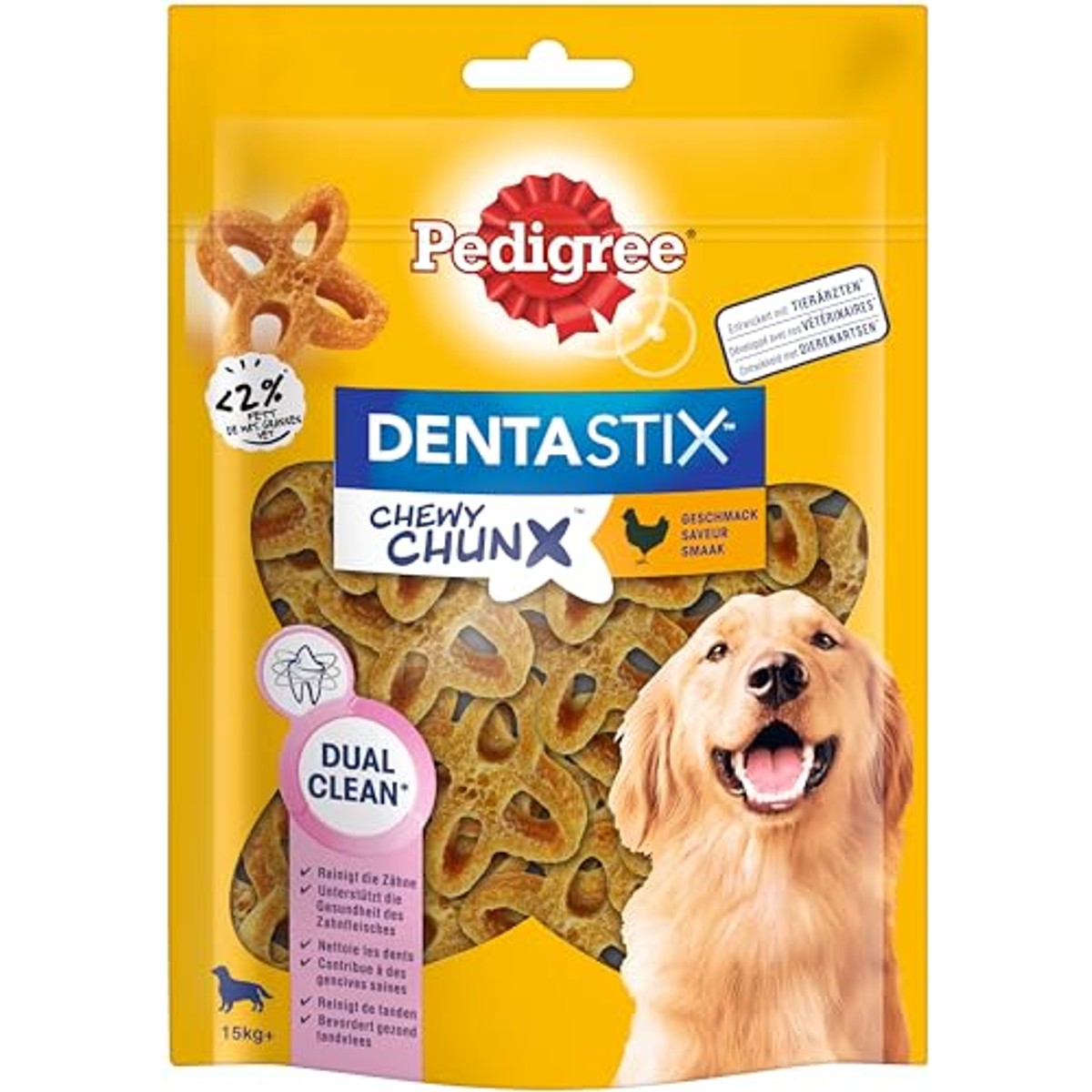 Pedigree® Dentastix Chewy Chunx tandverzorgingssnacks voor grote honden van meer dan 15 kg, met kip, 5 x 68 g – Pedigree