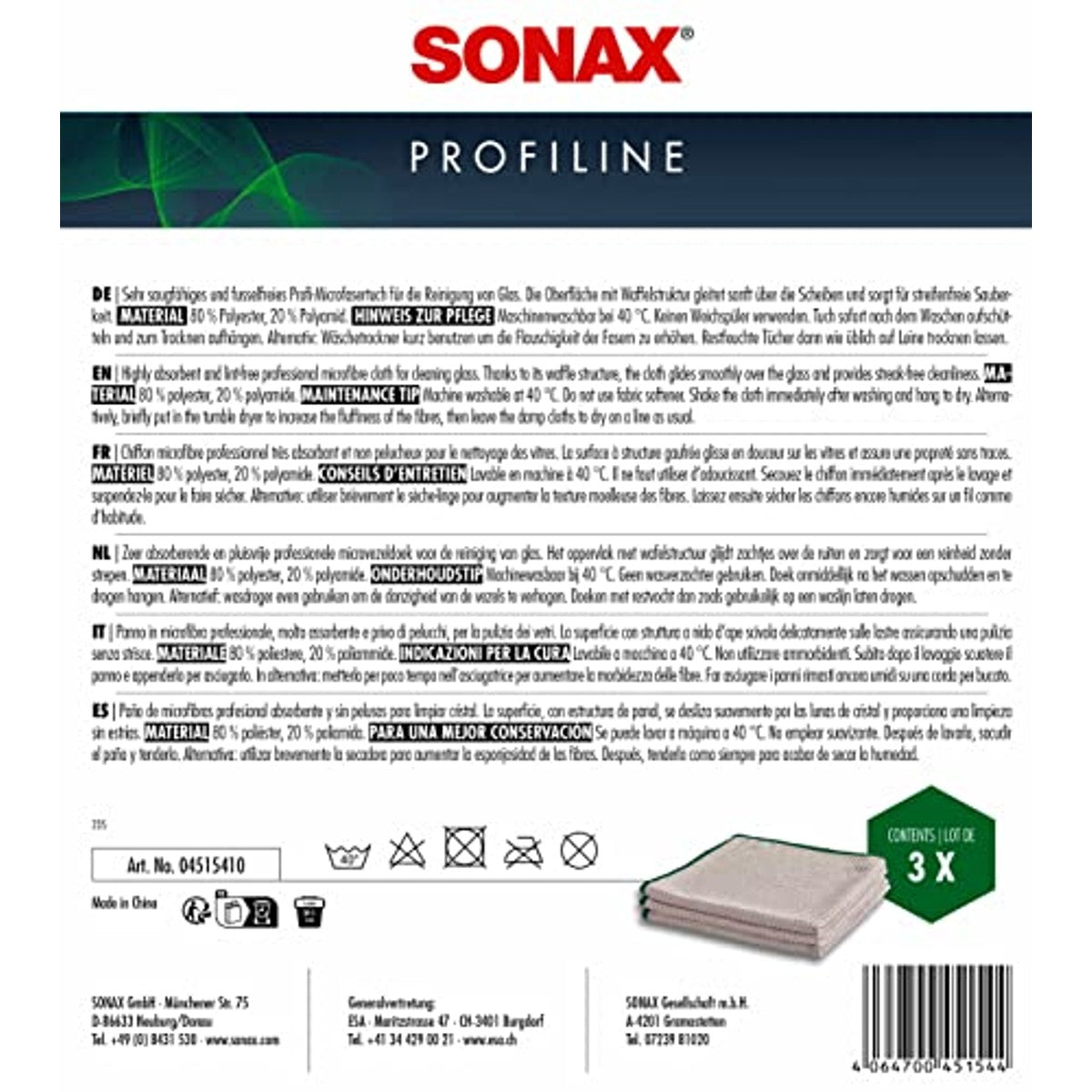 SONAX Microvezeldoek Glas 3 stuks – SONAX