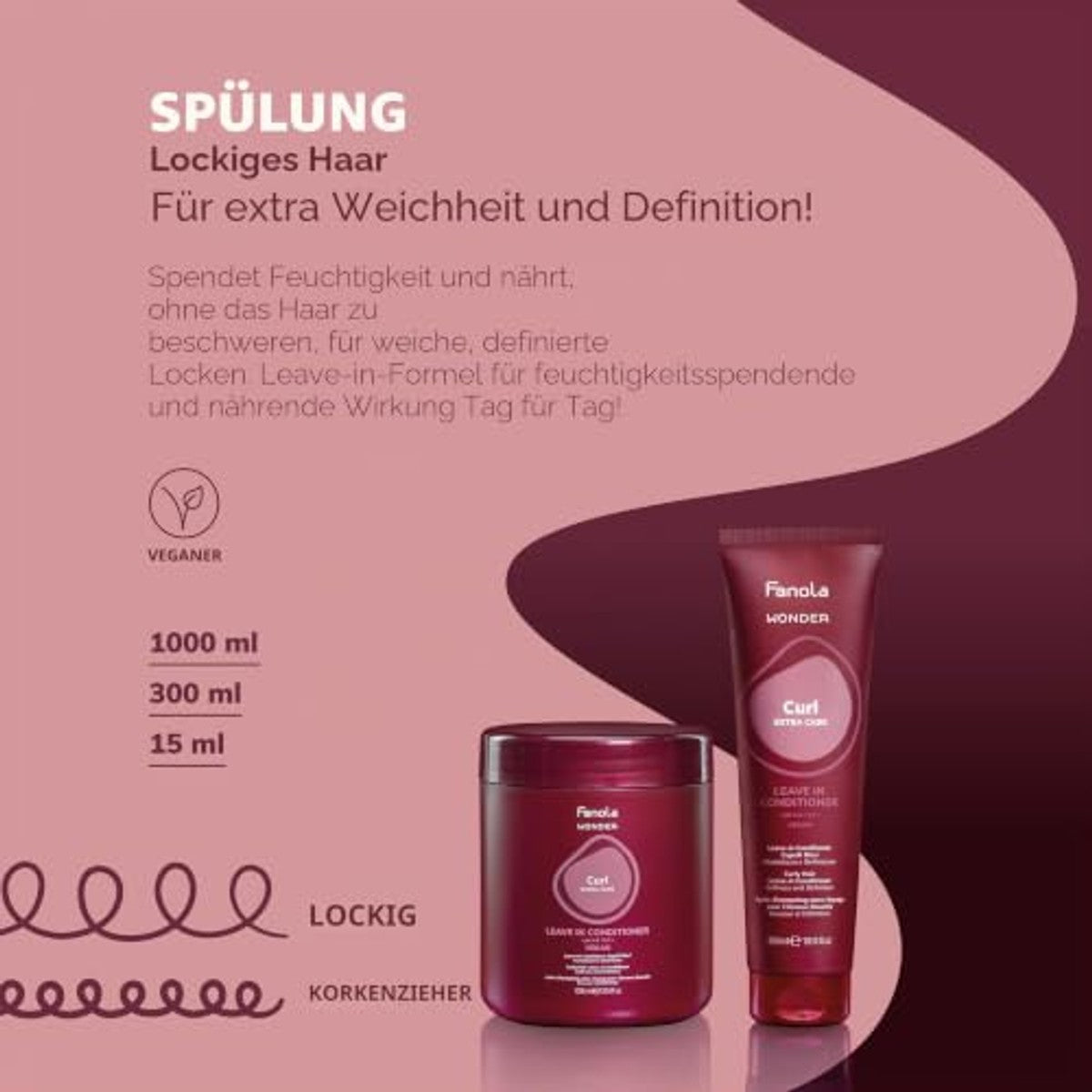 Fanola Wonder Curl Conditioner zonder uitspoelen voor krullend en golvend haar, 1000 ml