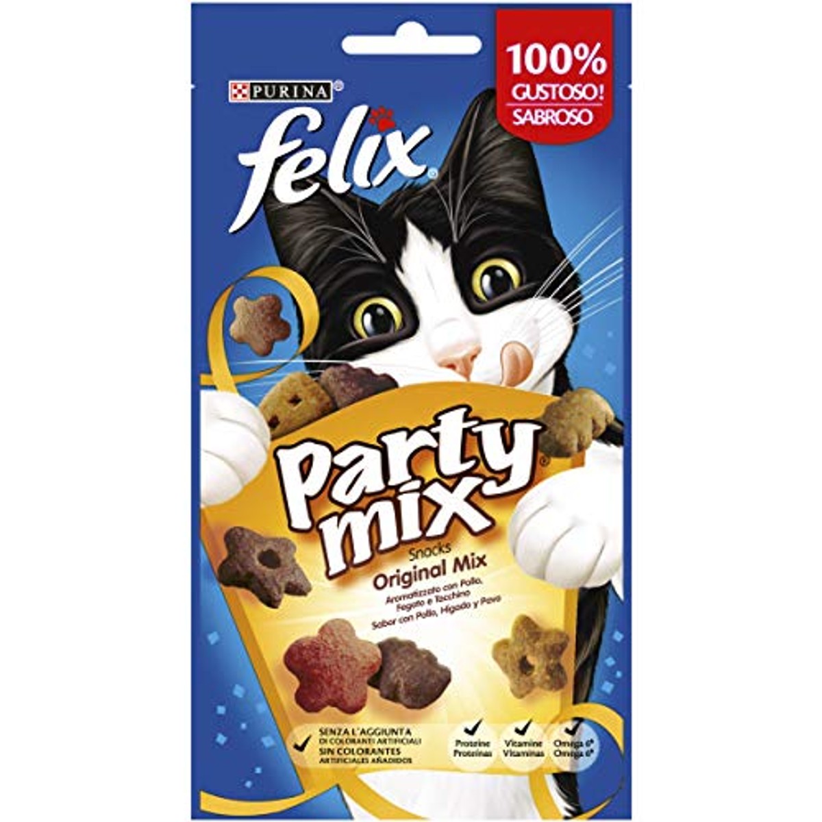Felix Party Mix Original Mix kattensnack kip lever kalkoen 8 x 60 g – Felix