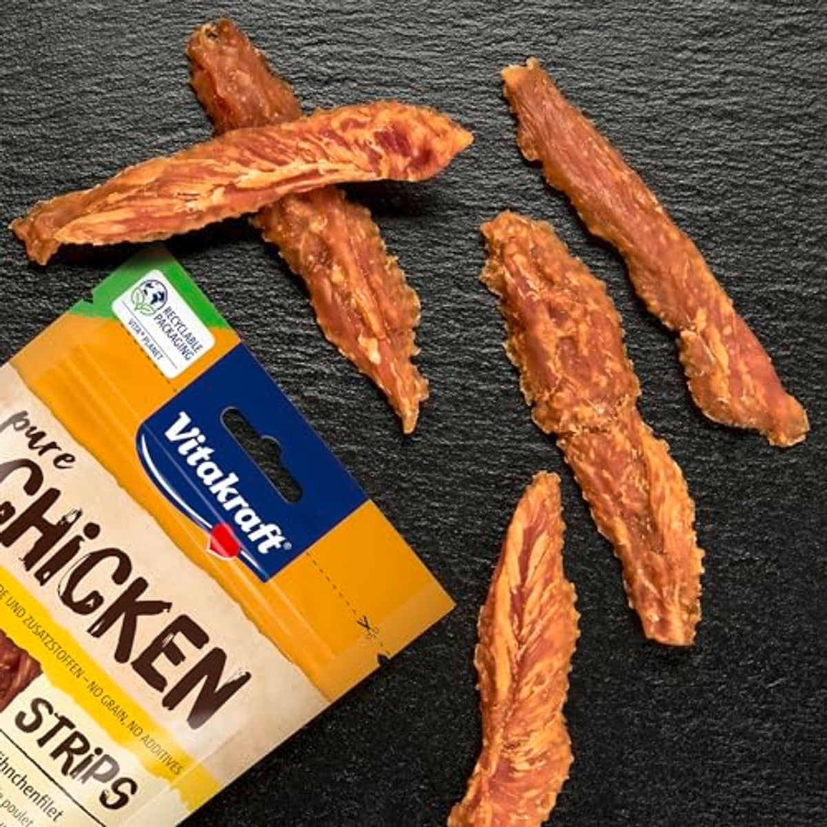 Vitakraft Pure Chicken Strips, hondenlekkernijen, kippenfilet, hondentrainingslekkernijen, zonder toevoeging van suiker en granen (1 x 80 g) – Vitakraft