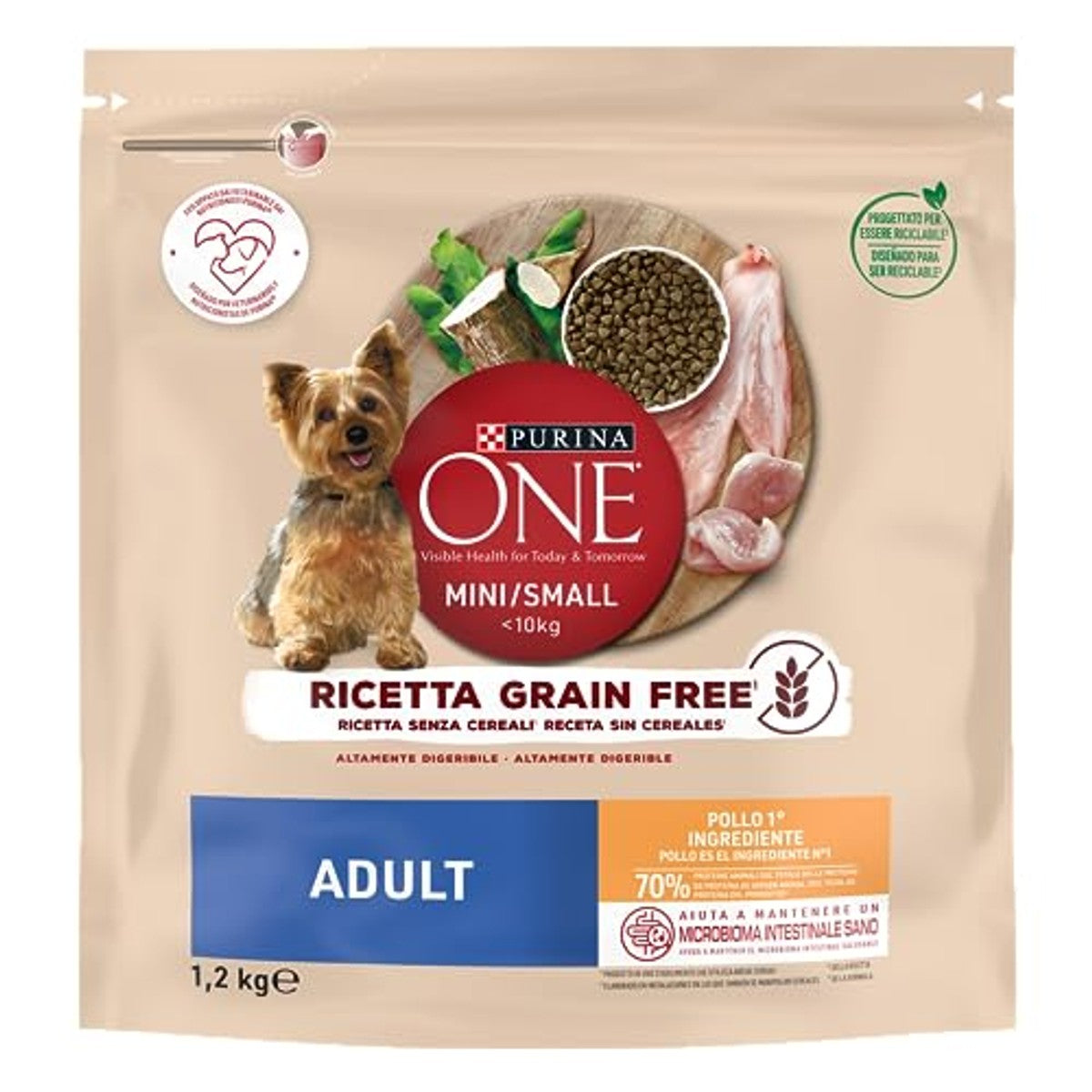 Purina One Mini <10 kg hondenvoer grain free kip 6 x 1,2 kg - 3-pack