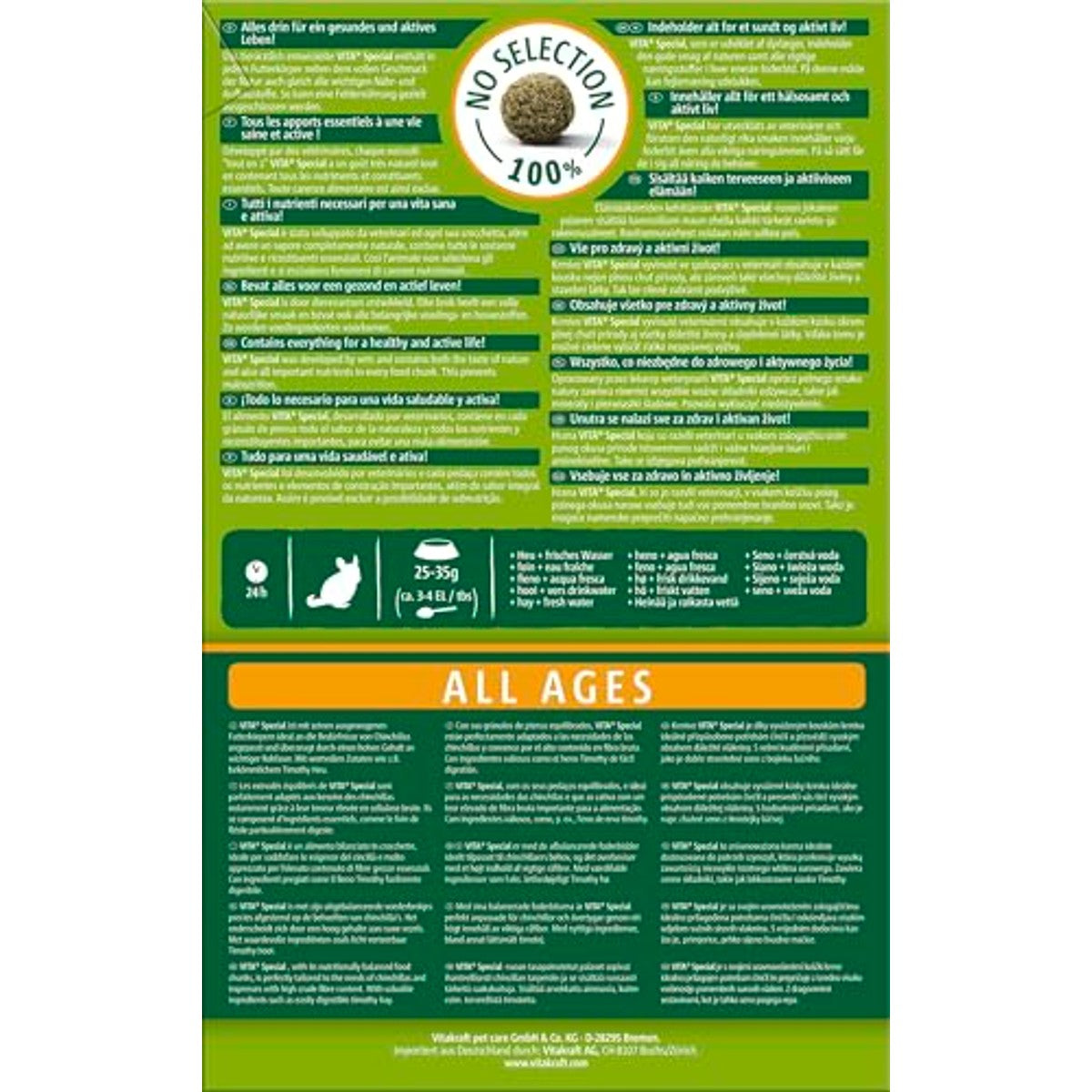 Vitakraft Vita Special All Ages, hoofdvoer voor chinchilla's, met grassen en kruiden, ontwikkeld met dierenartsen, bevordert de optimale spijsvertering (1 x 600 g) (verpakking van 2) – Vitakraft