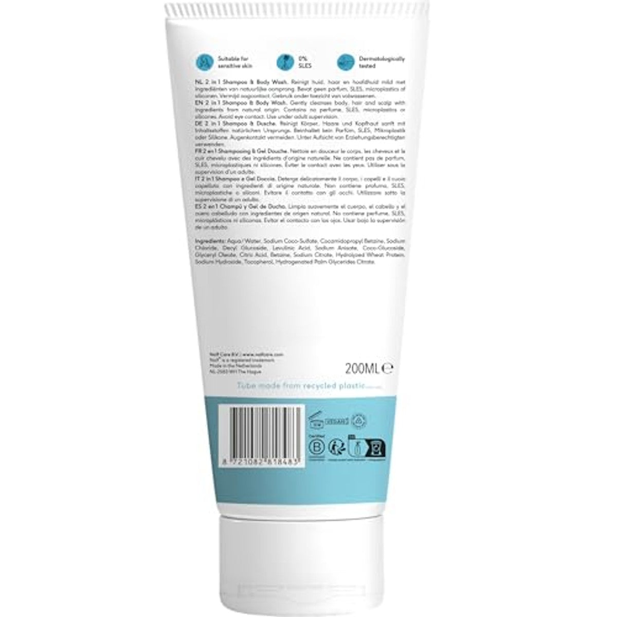 Naïf 2-in-1 shampoo & douchegel 0% parfum 200 ml – foto 3
