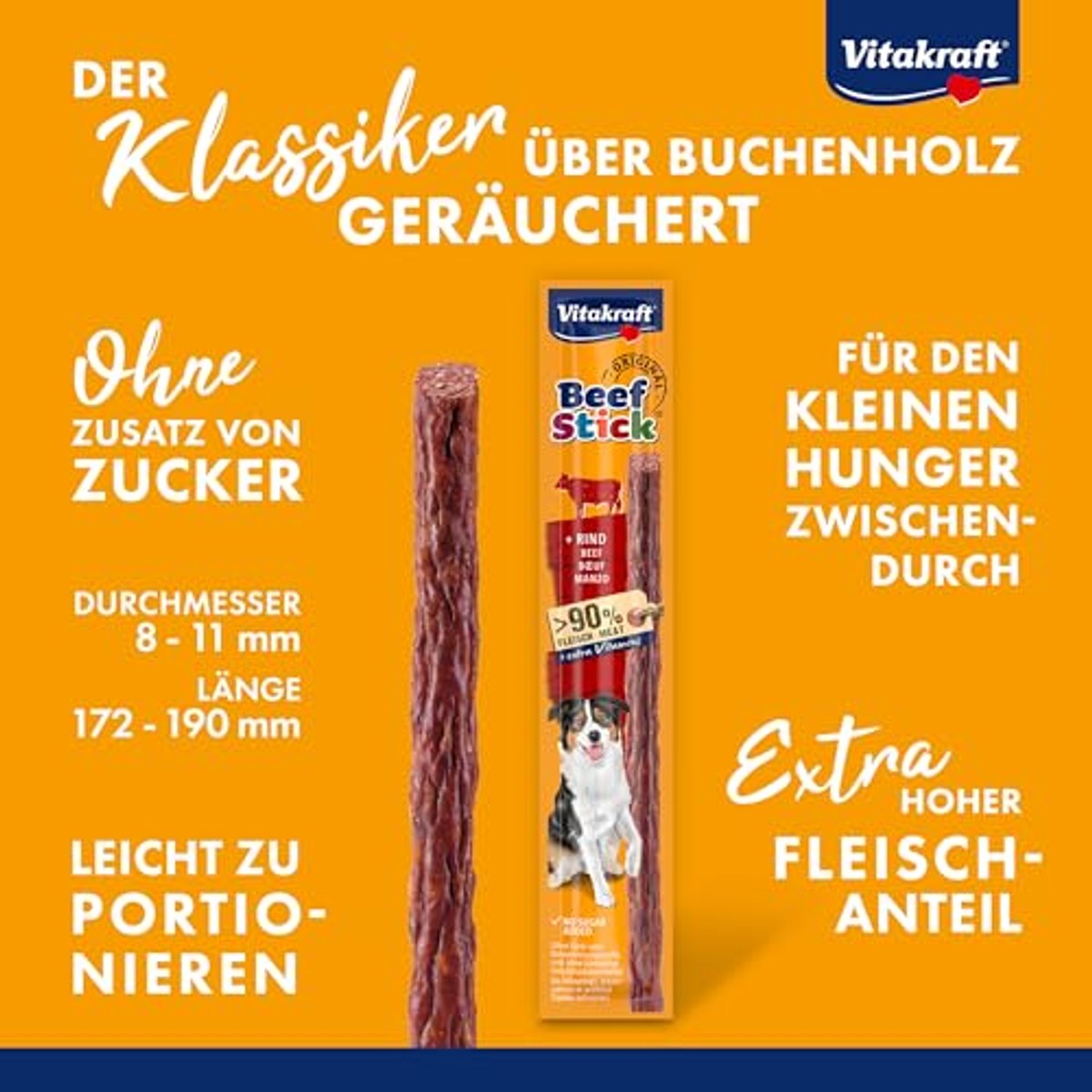 Vitakraft Beef Stick Rundvlees, hondensnoepjes, vleesstick van rundvlees, hondentrainingslekkernijen, zonder toegevoegde suiker (1 x 12 g) – Vitakraft