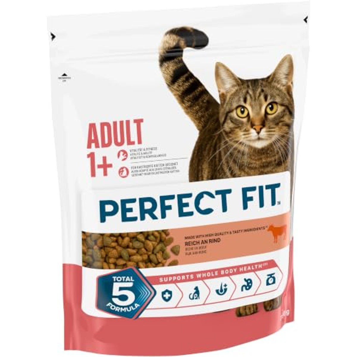 PERFECT FIT Volwassen droogvoer voor volwassenen, actieve katten vanaf 1 jaar - rundvlees, 750 g (6 zakken) – Perfect Fit