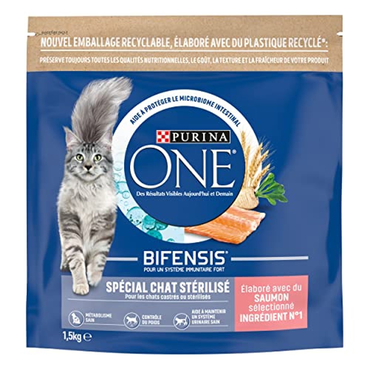Purina One: Gesteriliseerd Cat One droogvoer met zalm, tonijn en tarwe: 1,5 kg, 6 stuks (6 x 1,5 kg, totaal 9 kg) – PURINA ONE