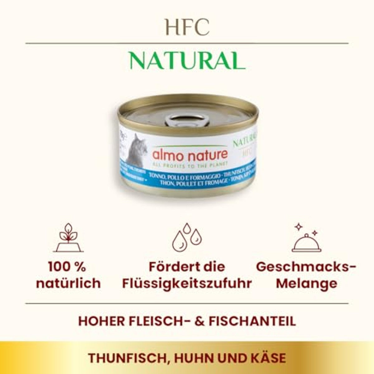 Almo Nature HFC Natural Kattenvoer Nat Tonijn, Kip en Kaas 24 x 70 g - 6-pack