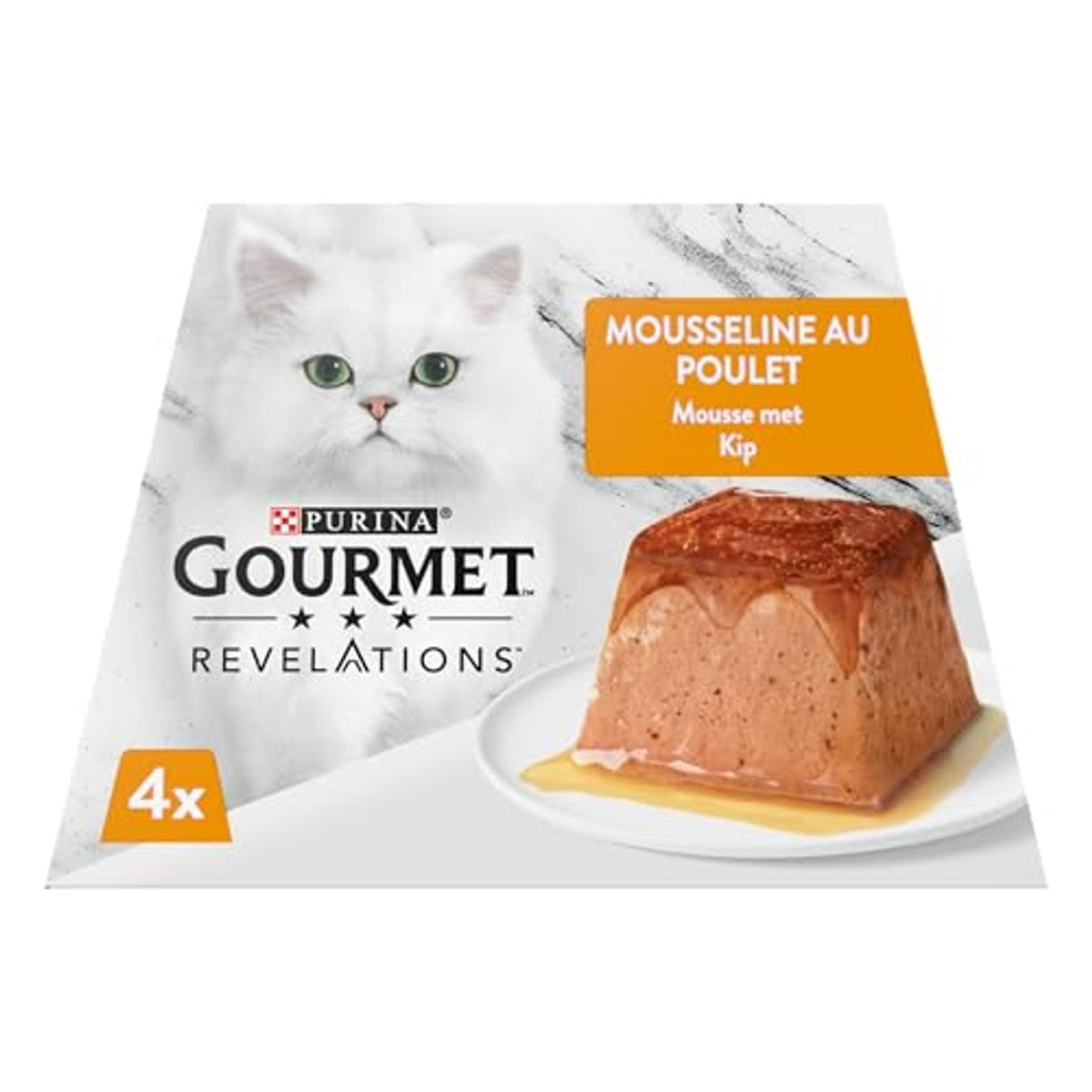Gourmet PURINA Revelations Mousseline, kip met saus bekleed – 4 x 57 g – maaltijdporties voor volwassen katten – 6 stuks – Gourmet