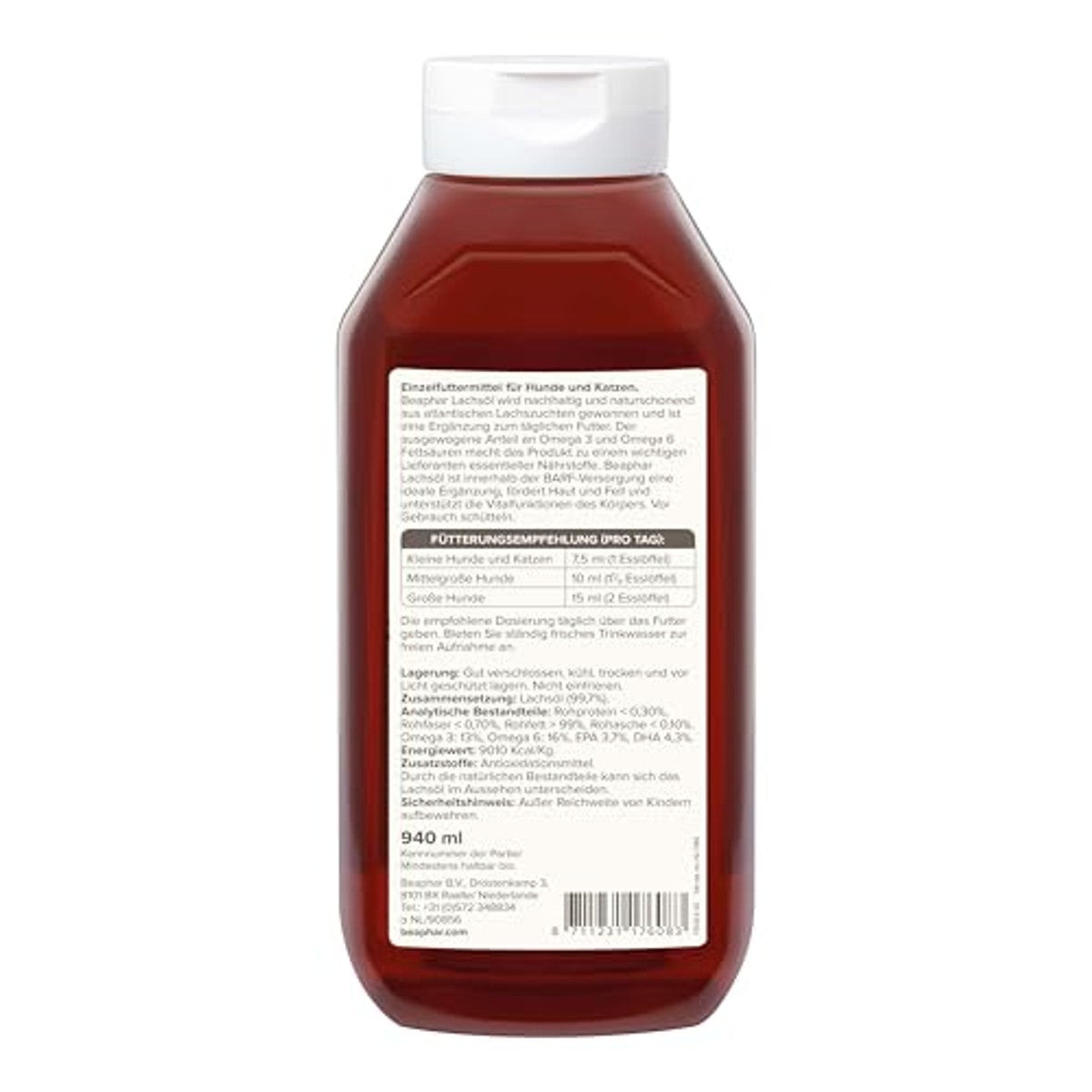 beaphar - Zalmolie voor honden en katten - Energie en vitaliteit - Ideaal voor een barf-voeding - Ondersteunt hart, huid en vacht - Met Omega 3 en Omega 6 - Dagelijks vitamingnutje - 940 ml – beaphar