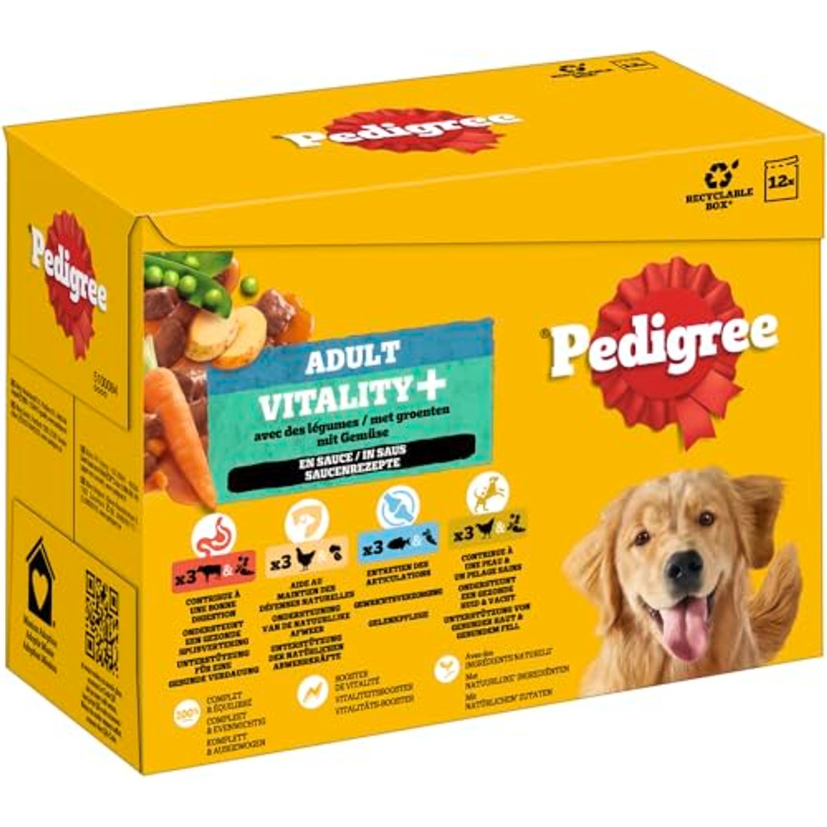 Pedigree Dogcare Vitality+ hondenvoer chunks in saus Adult 4 x 12 x 85 g - 3-pack